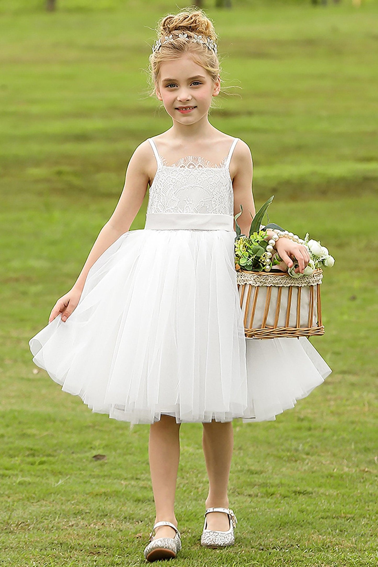 A-Line Knee Length Tulle Lace Flower Girl Dress CF0268