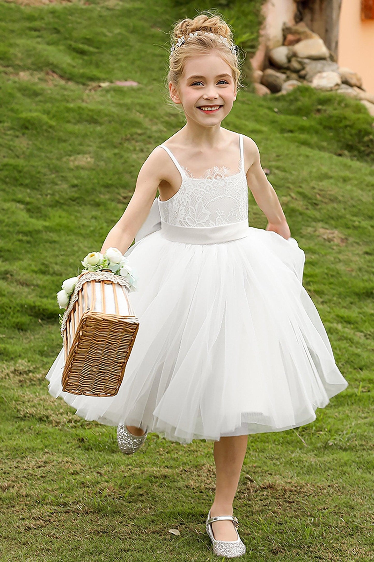 A-Line Knee Length Tulle Lace Flower Girl Dress CF0268