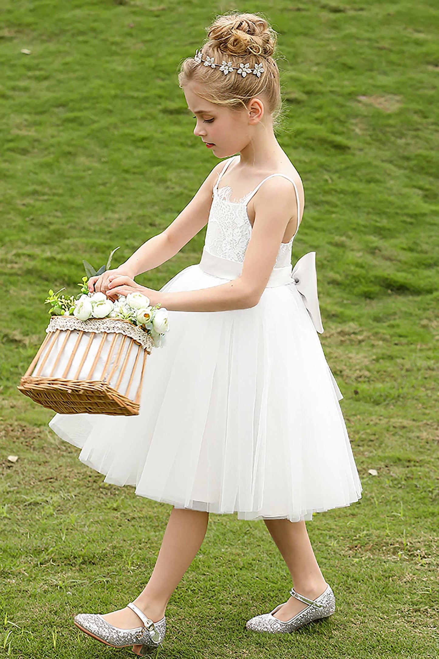 A-Line Knee Length Tulle Lace Flower Girl Dress CF0268