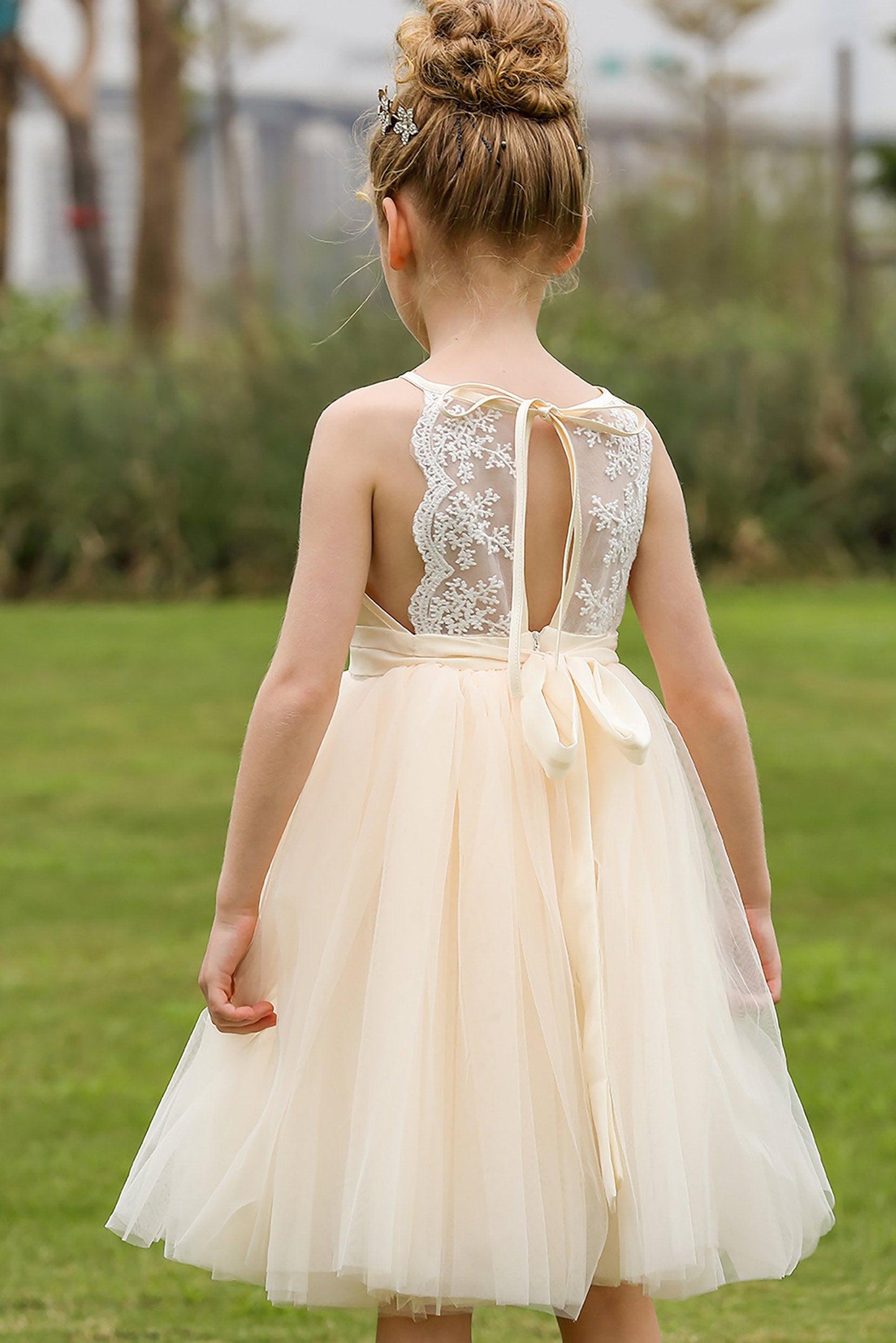 A-Line Knee Length Tulle Lace Flower Girl Dress CF0269 - COCOMELODY