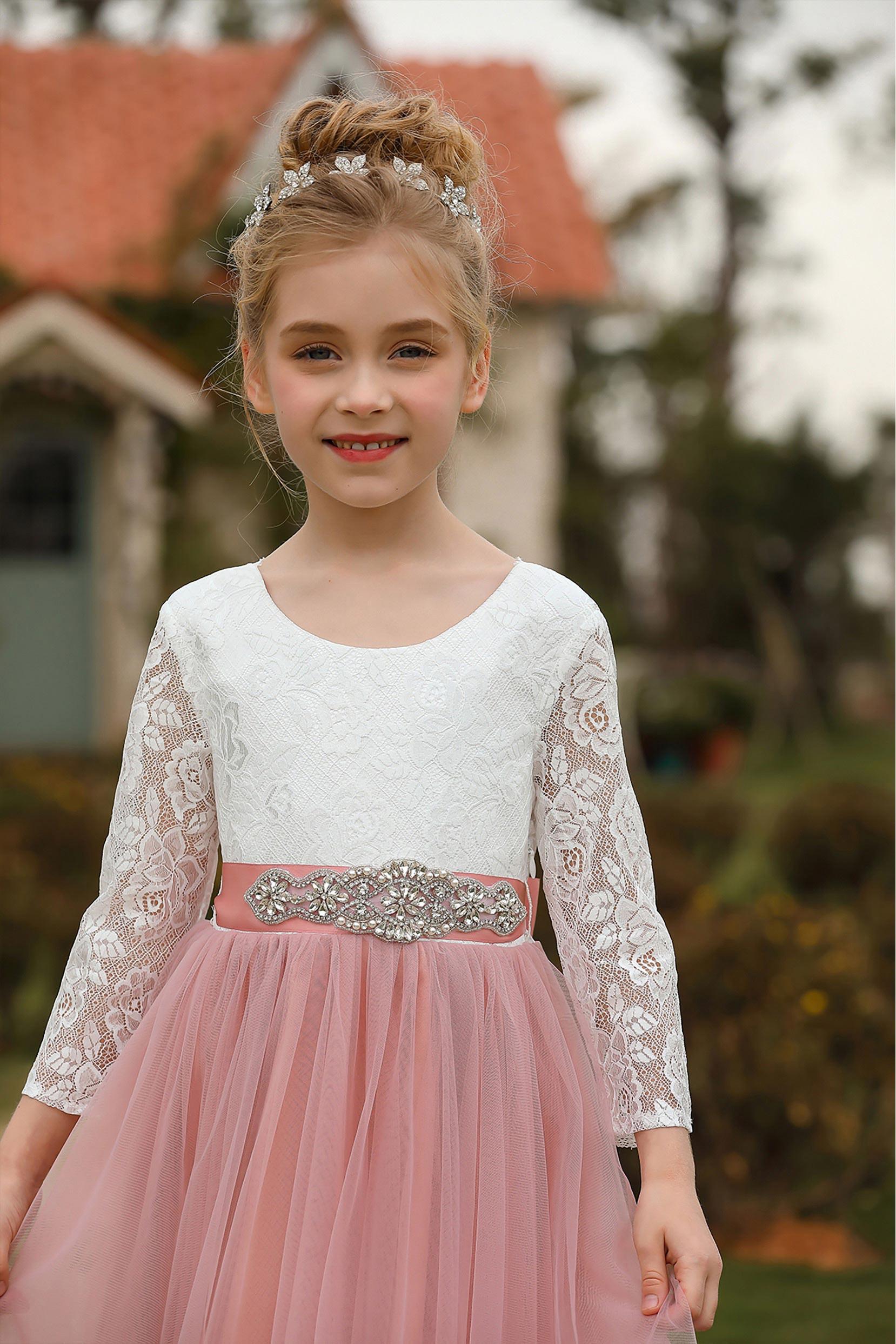 A-Line Floor Length Tulle Lace Flower Girl Dress CF0270 - COCOMELODY