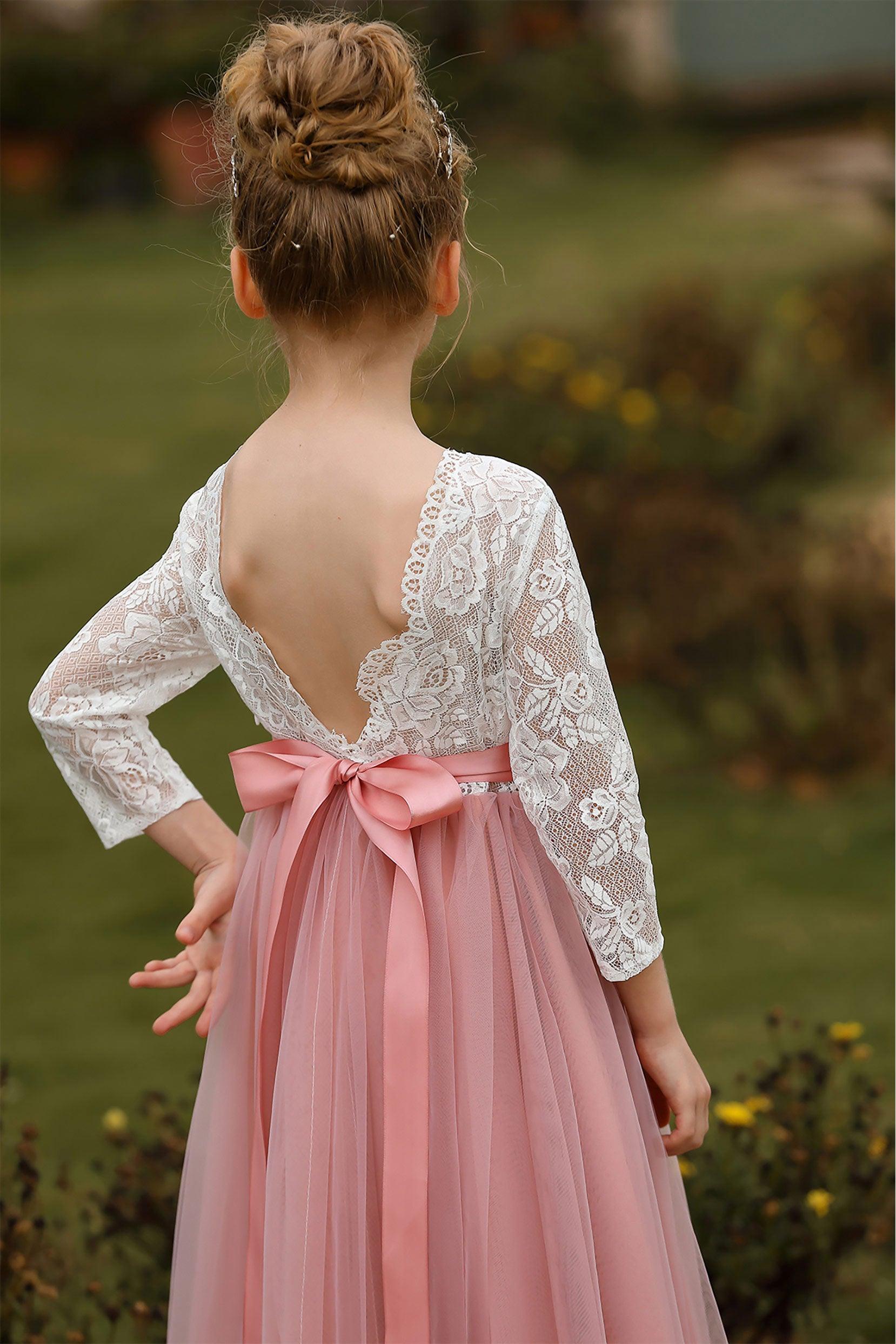 A-Line Floor Length Tulle Lace Flower Girl Dress CF0270 - COCOMELODY