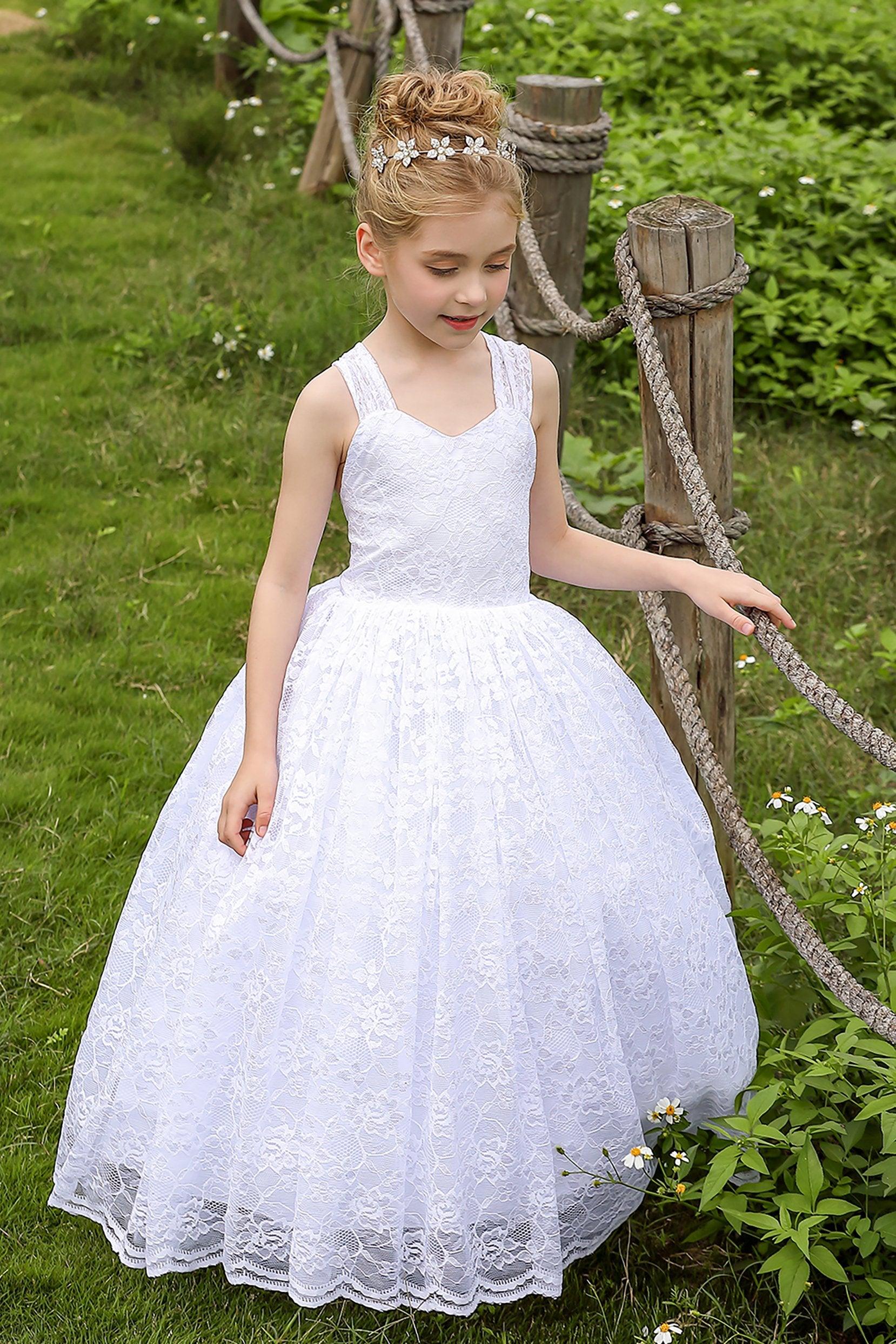 A-Line Floor Length Tulle Lace Flower Girl Dress CF0271 - COCOMELODY
