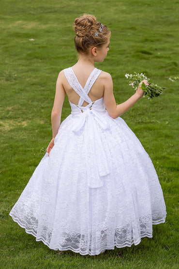 A-Line Floor Length Tulle Lace Flower Girl Dress CF0271 - COCOMELODY