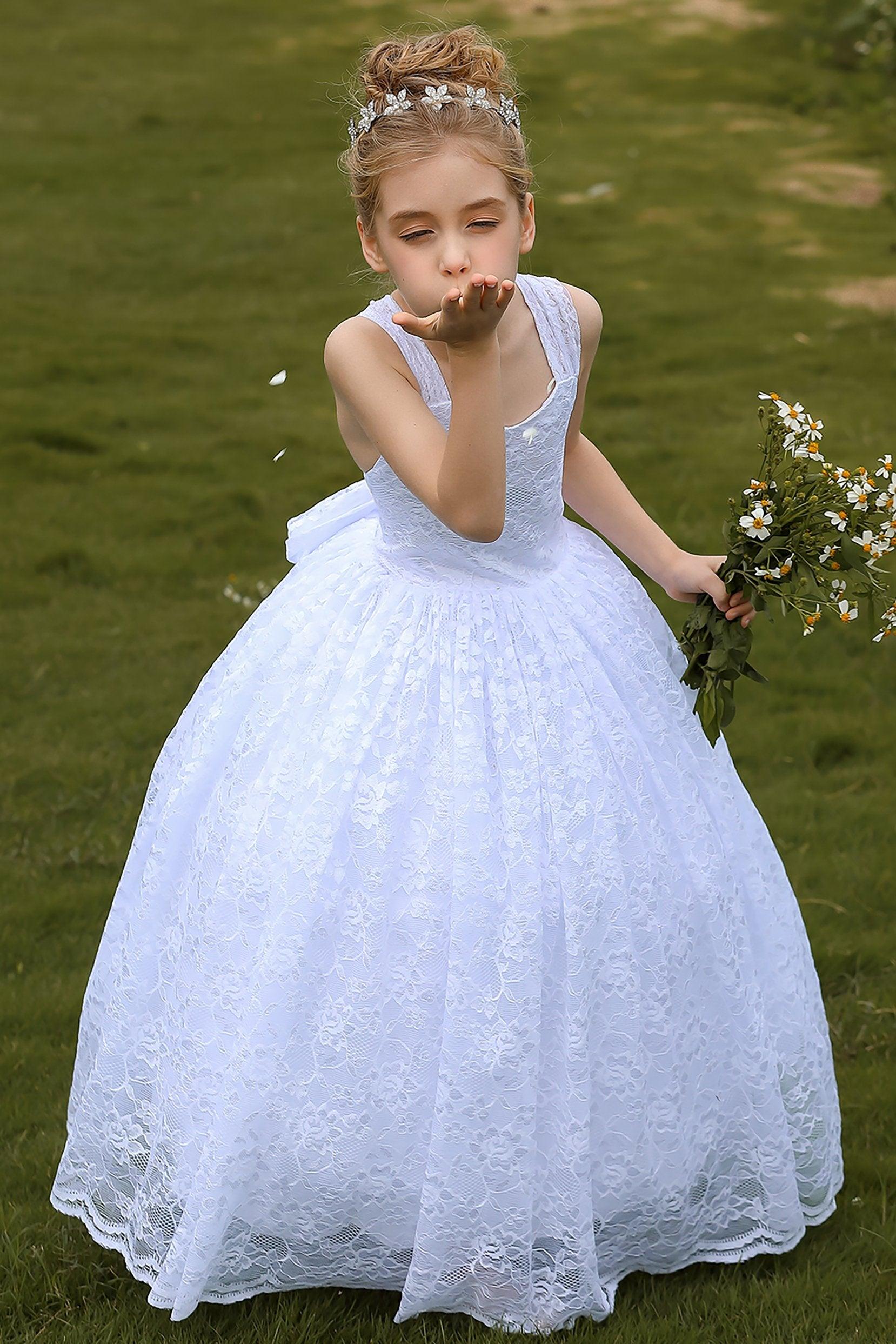 A-Line Floor Length Tulle Lace Flower Girl Dress CF0271 - COCOMELODY