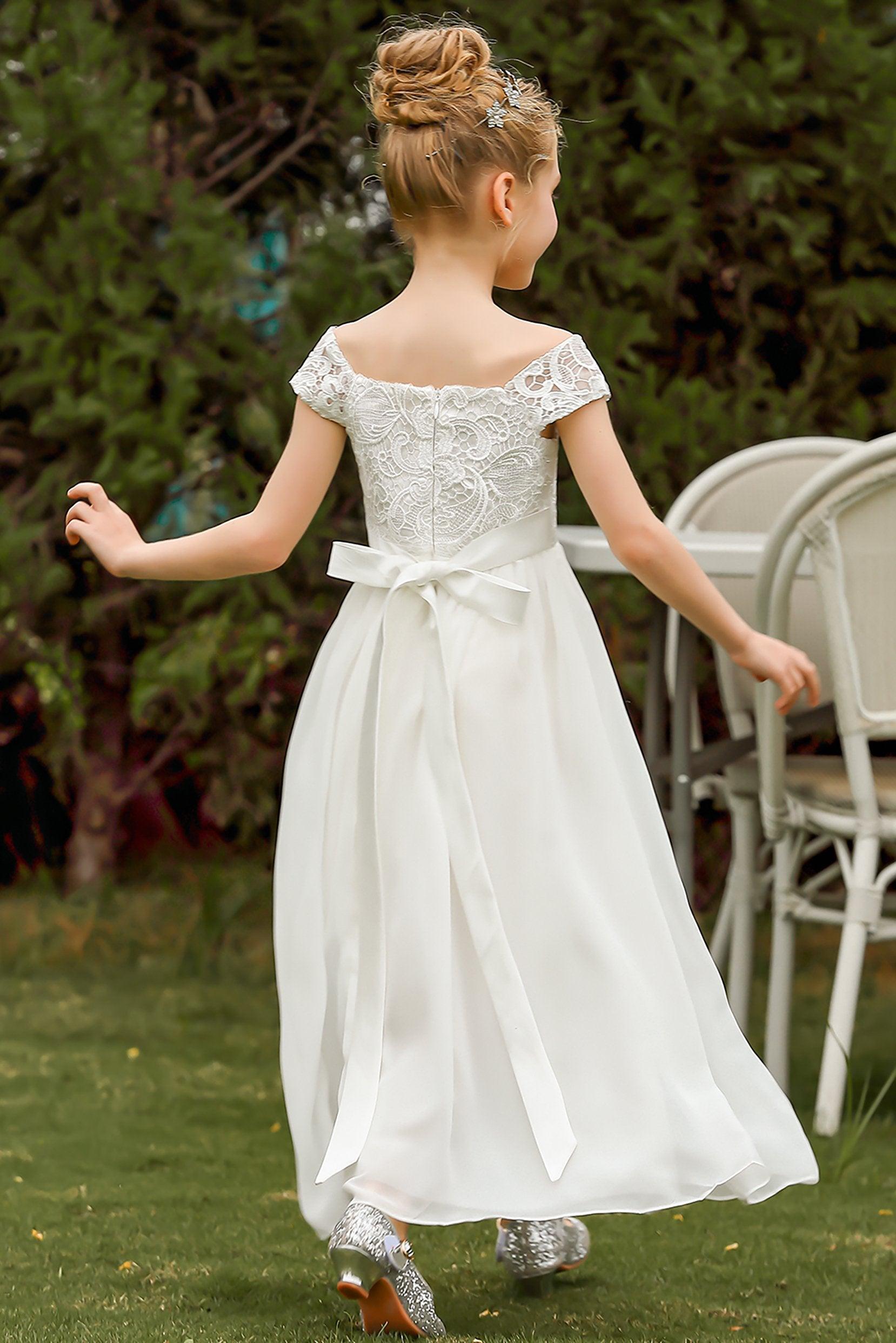 A-Line Floor Length Tulle Lace Flower Girl Dress CF0272 - COCOMELODY