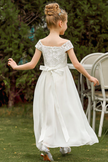 A-Line Floor Length Tulle Lace Flower Girl Dress CF0272 - COCOMELODY
