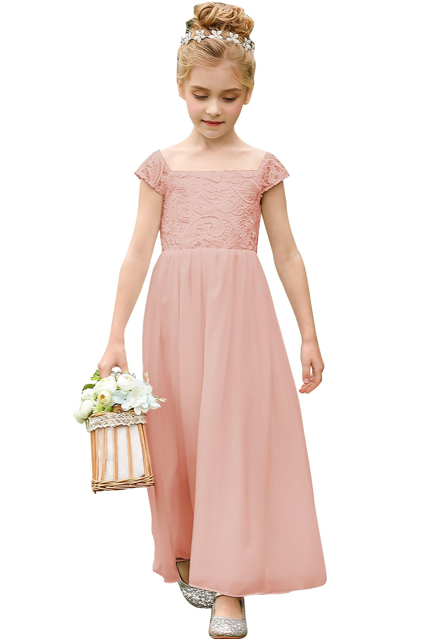 A-Line Floor Length Tulle Lace Flower Girl Dress CF0272