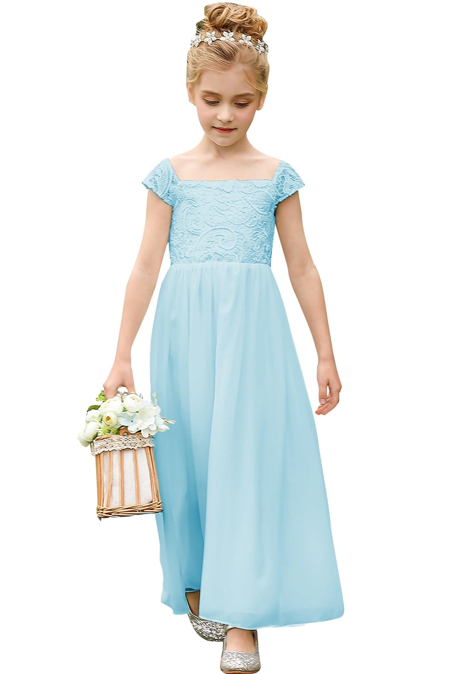 A-Line Floor Length Tulle Lace Flower Girl Dress CF0272