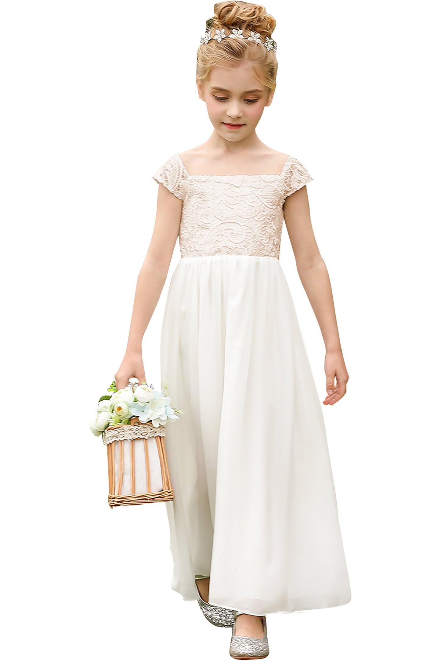 A-Line Floor Length Tulle Lace Flower Girl Dress CF0272