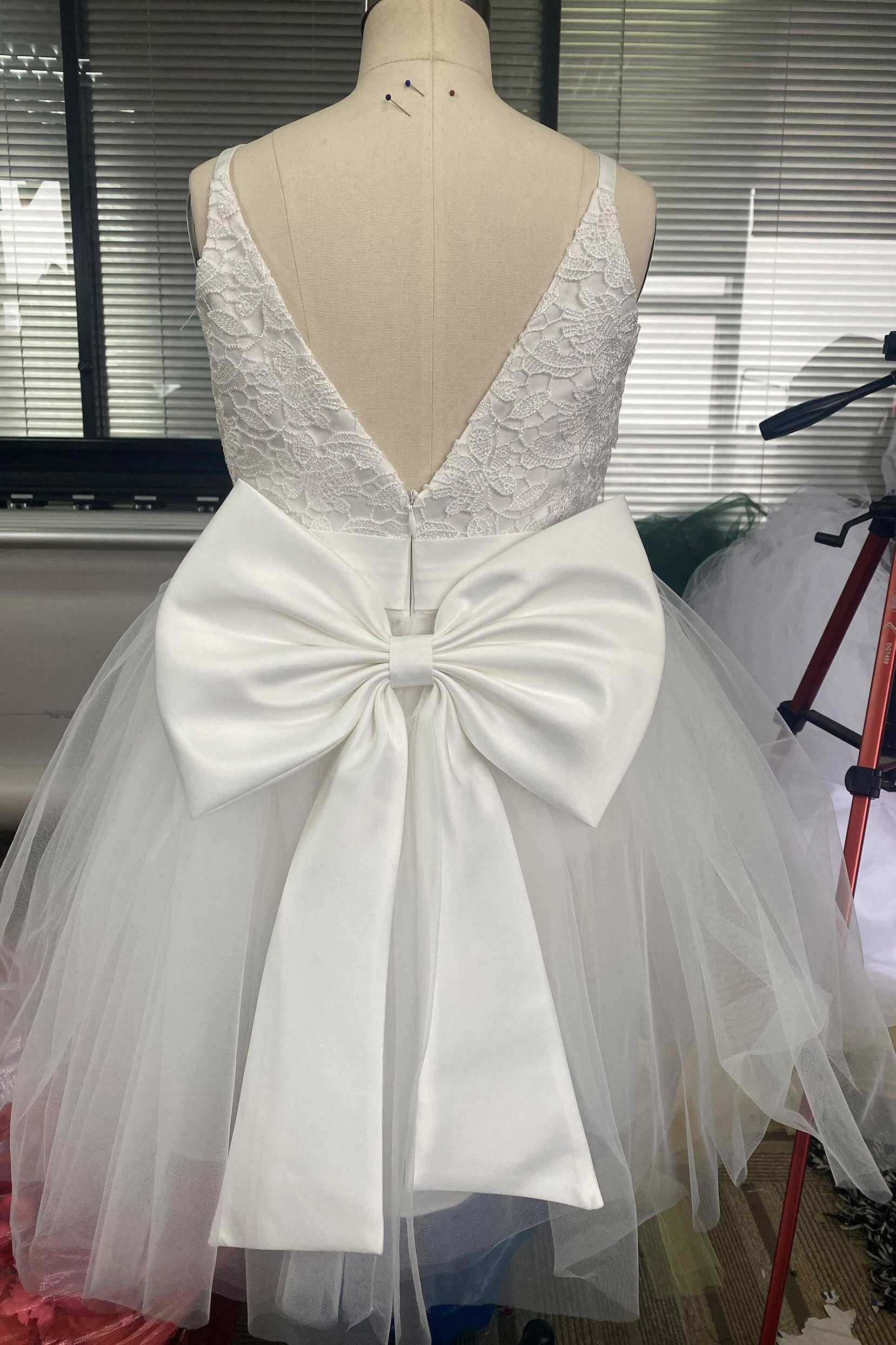A-Line Knee Length Tulle Lace Flower Girl Dress CF0273 - COCOMELODY