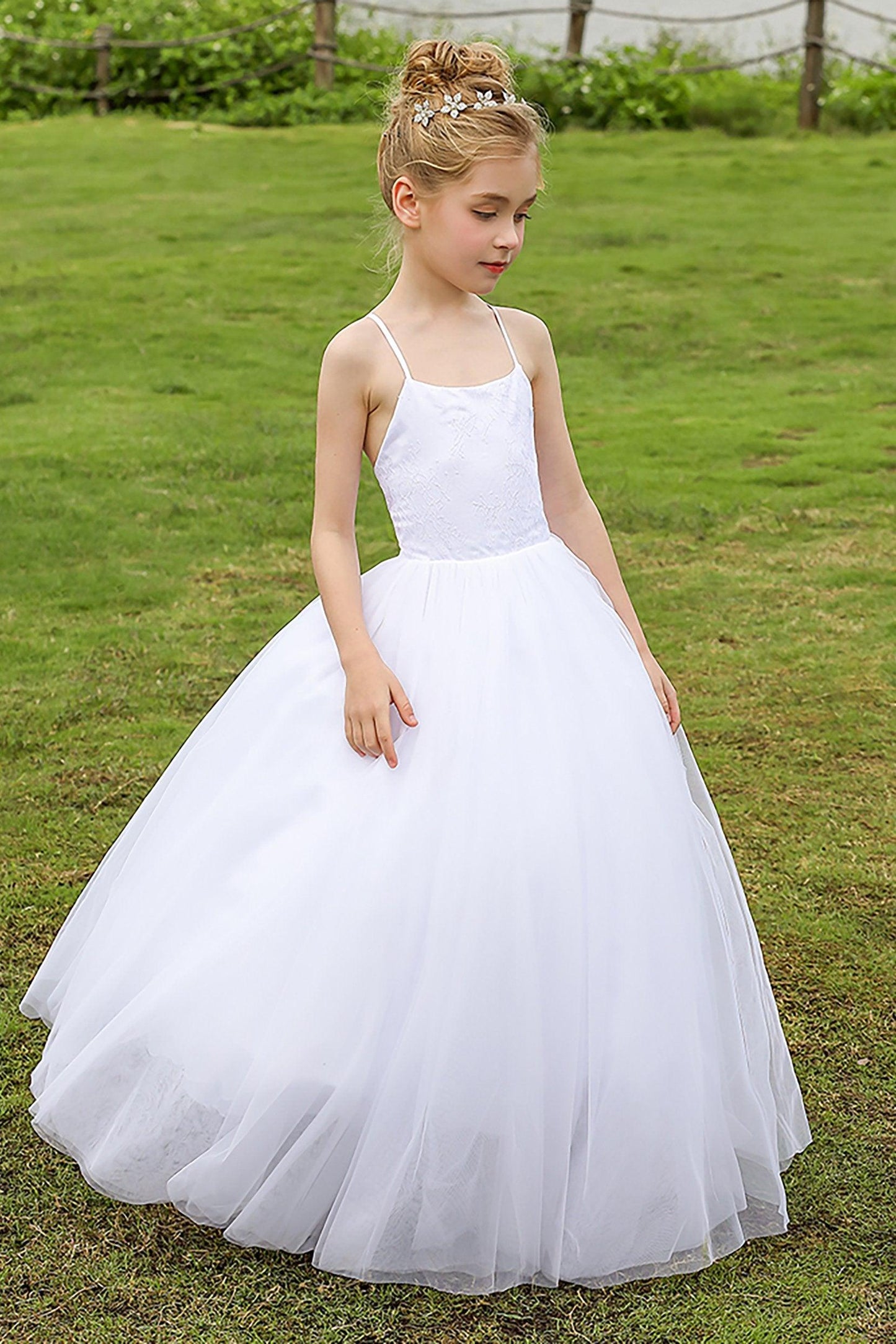 A-Line Floor Length Satin Tulle Flower Girl Dress CF0274