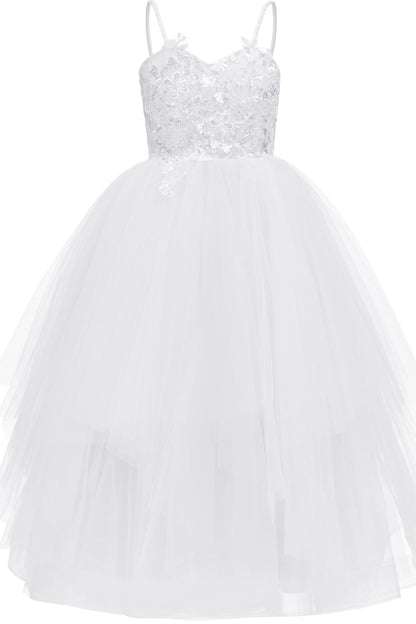 A-Line Floor Length Tulle Lace Flower Girl Dress CF0277