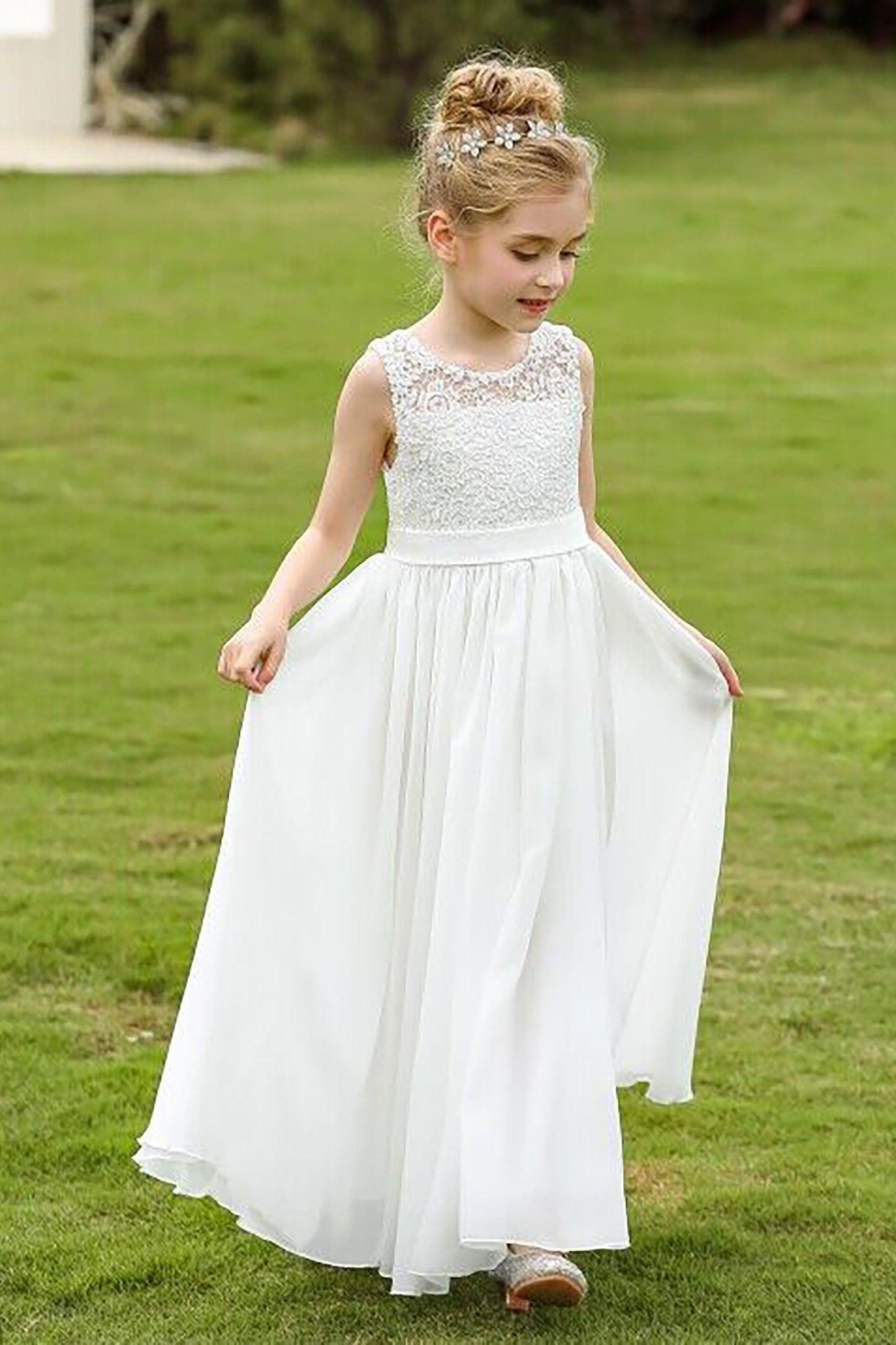 A-Line Floor Length Tulle Lace Flower Girl Dress CF0278 - COCOMELODY