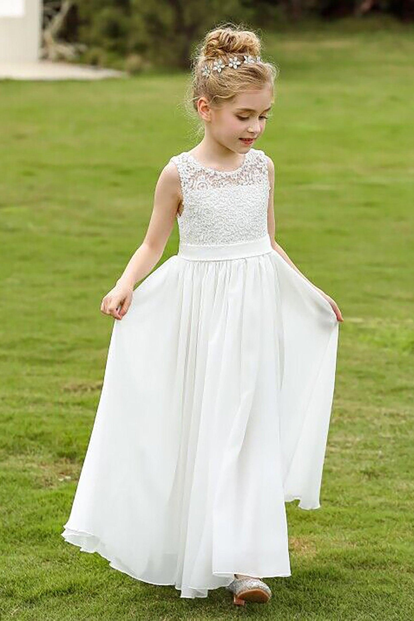 A-Line Floor Length Tulle Lace Flower Girl Dress CF0278