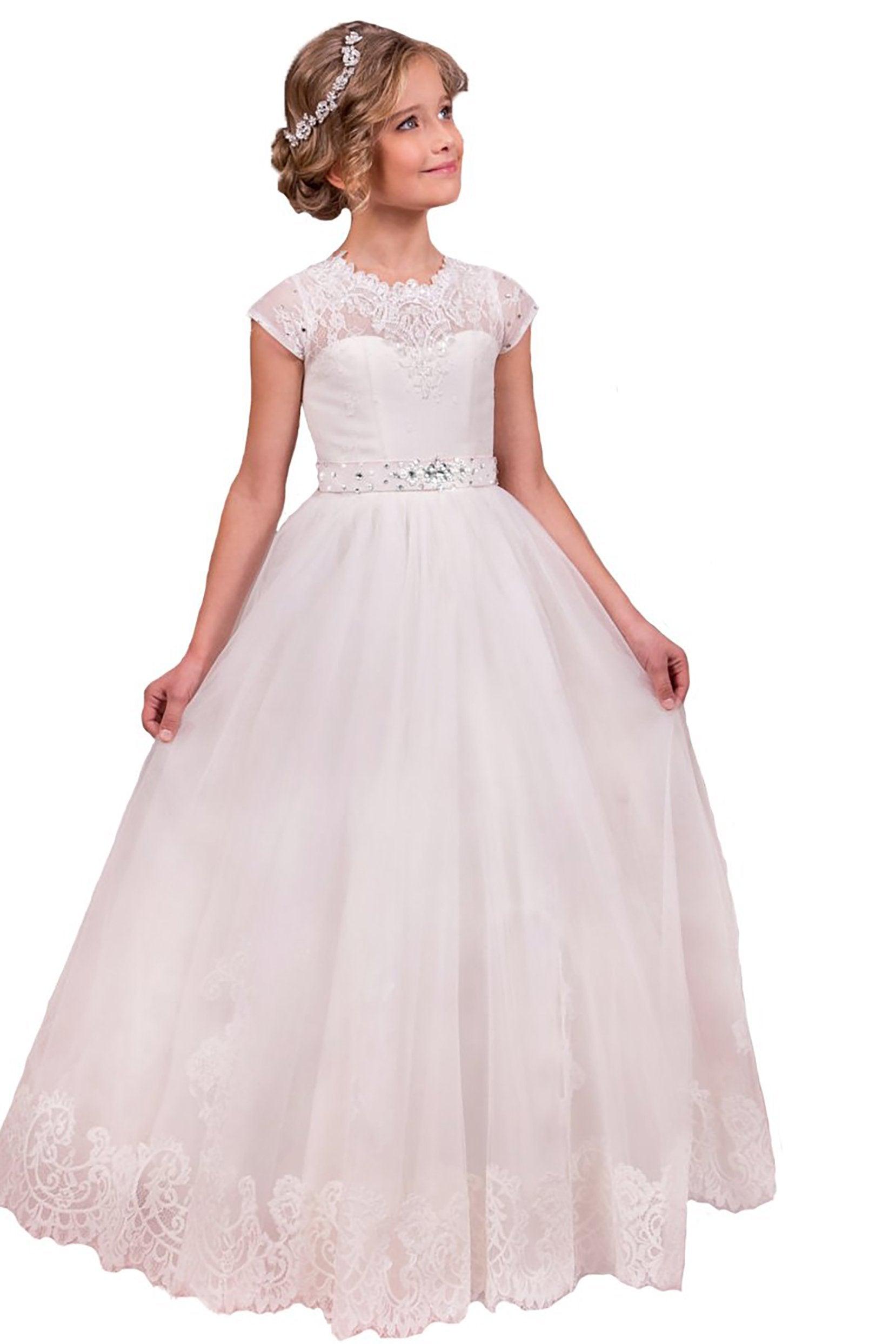 A-Line Floor Length Tulle Lace Flower Girl Dress CF0280 - COCOMELODY