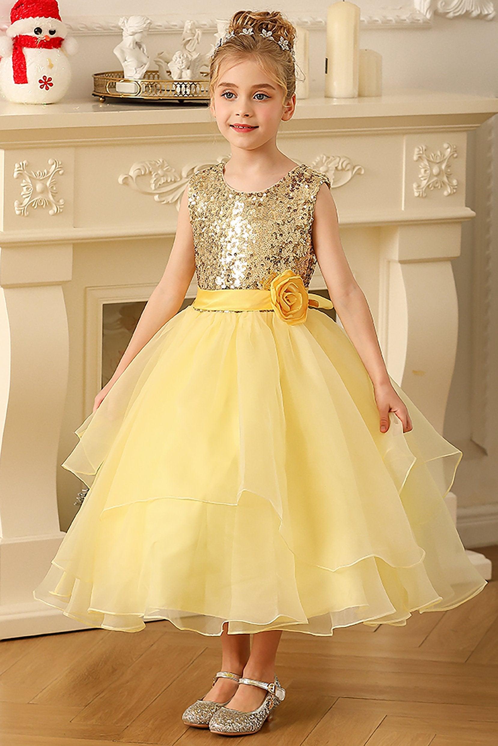 A-Line Floor Length Tulle Sequined Flower Girl Dress CF0281 - COCOMELODY