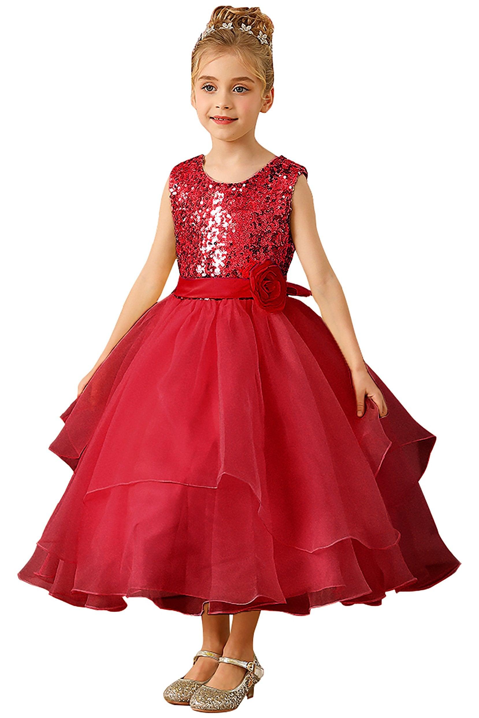 A-Line Floor Length Tulle Sequined Flower Girl Dress CF0281 - COCOMELODY