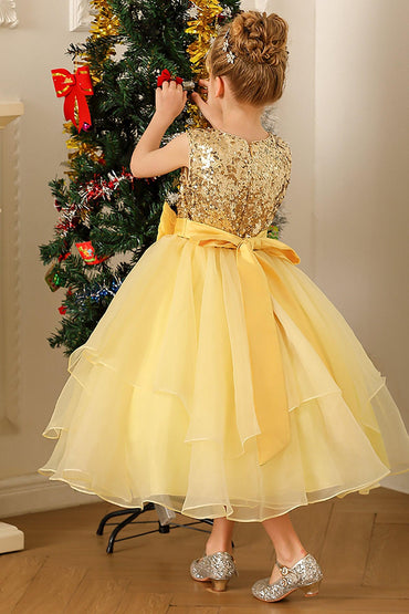 A-Line Floor Length Tulle Sequined Flower Girl Dress CF0281