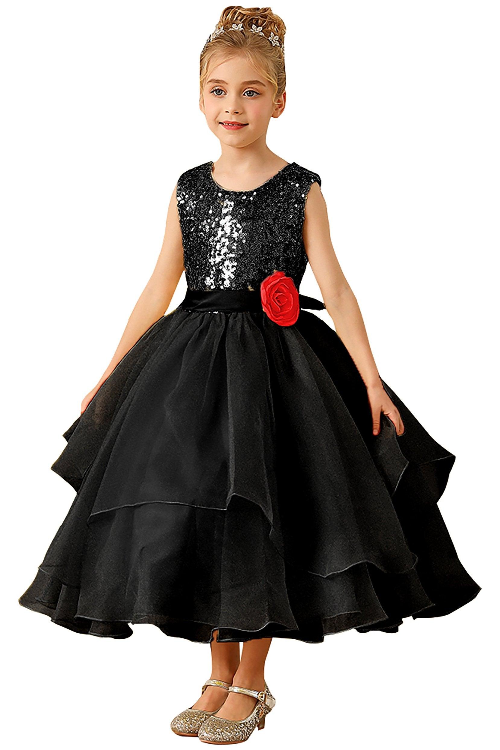 A-Line Floor Length Tulle Sequined Flower Girl Dress CF0281 - COCOMELODY
