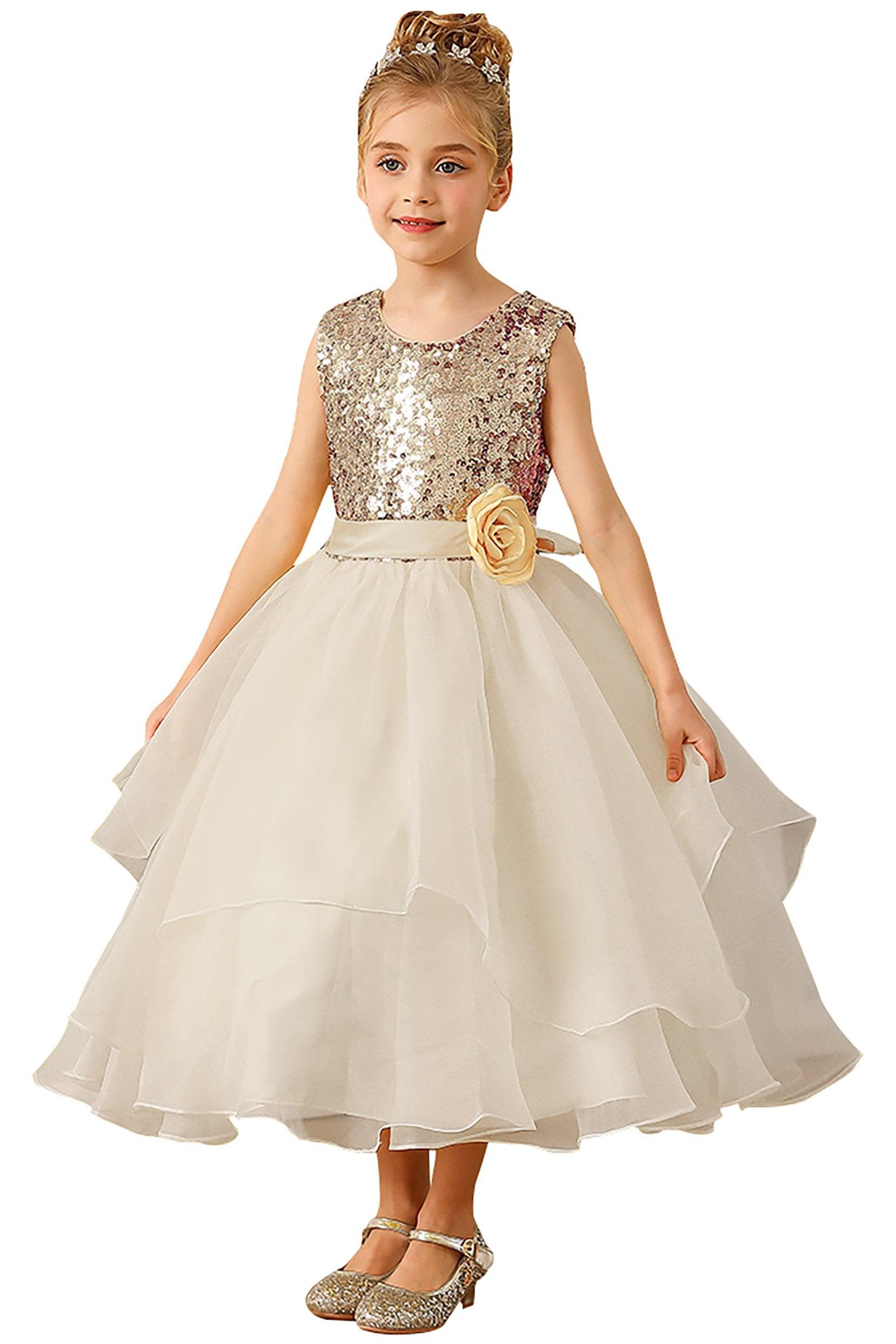 A-Line Floor Length Tulle Sequined Flower Girl Dress CF0281 - COCOMELODY