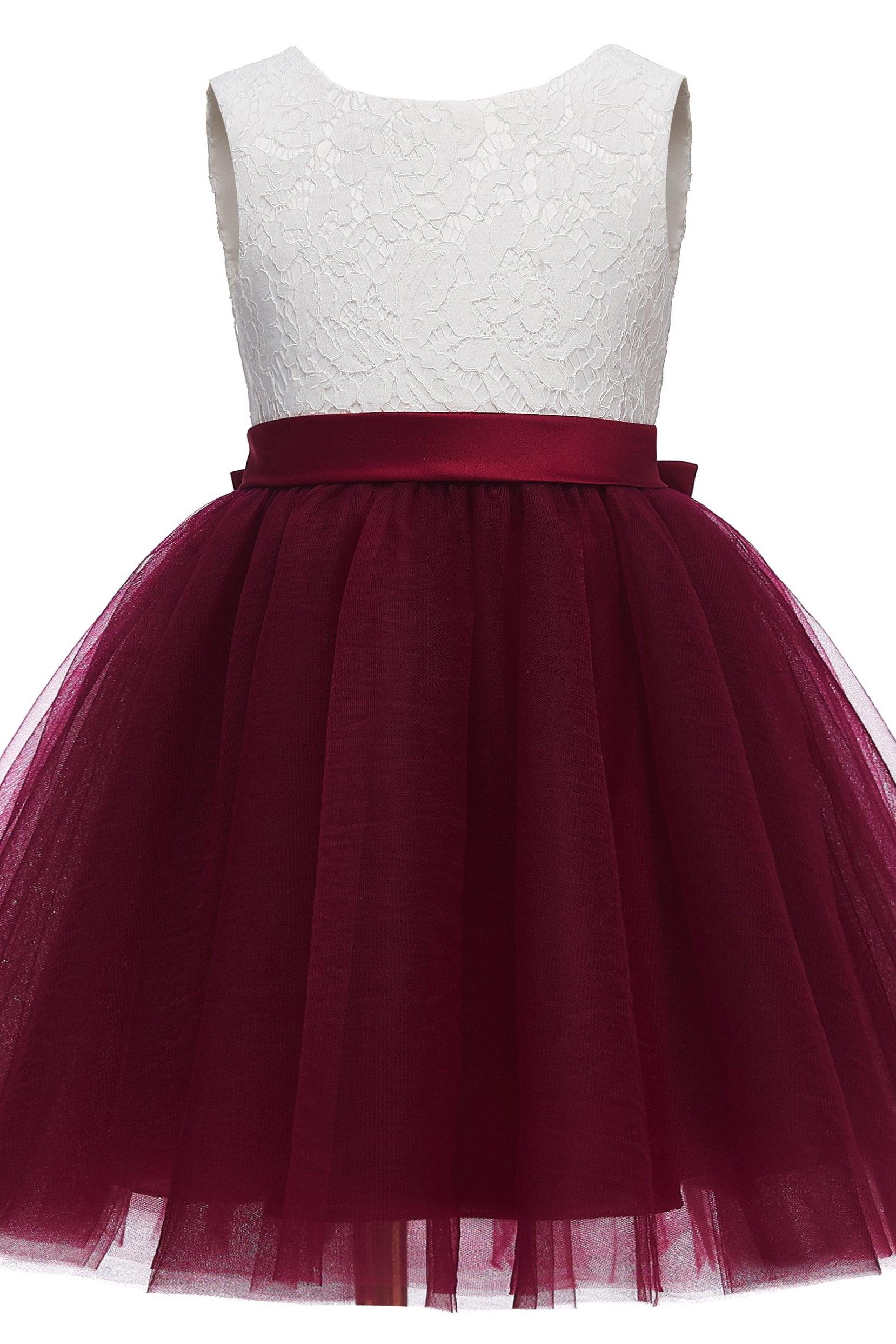 A-Line Knee Length Tulle Lace Flower Girl Dress CF0282 - COCOMELODY