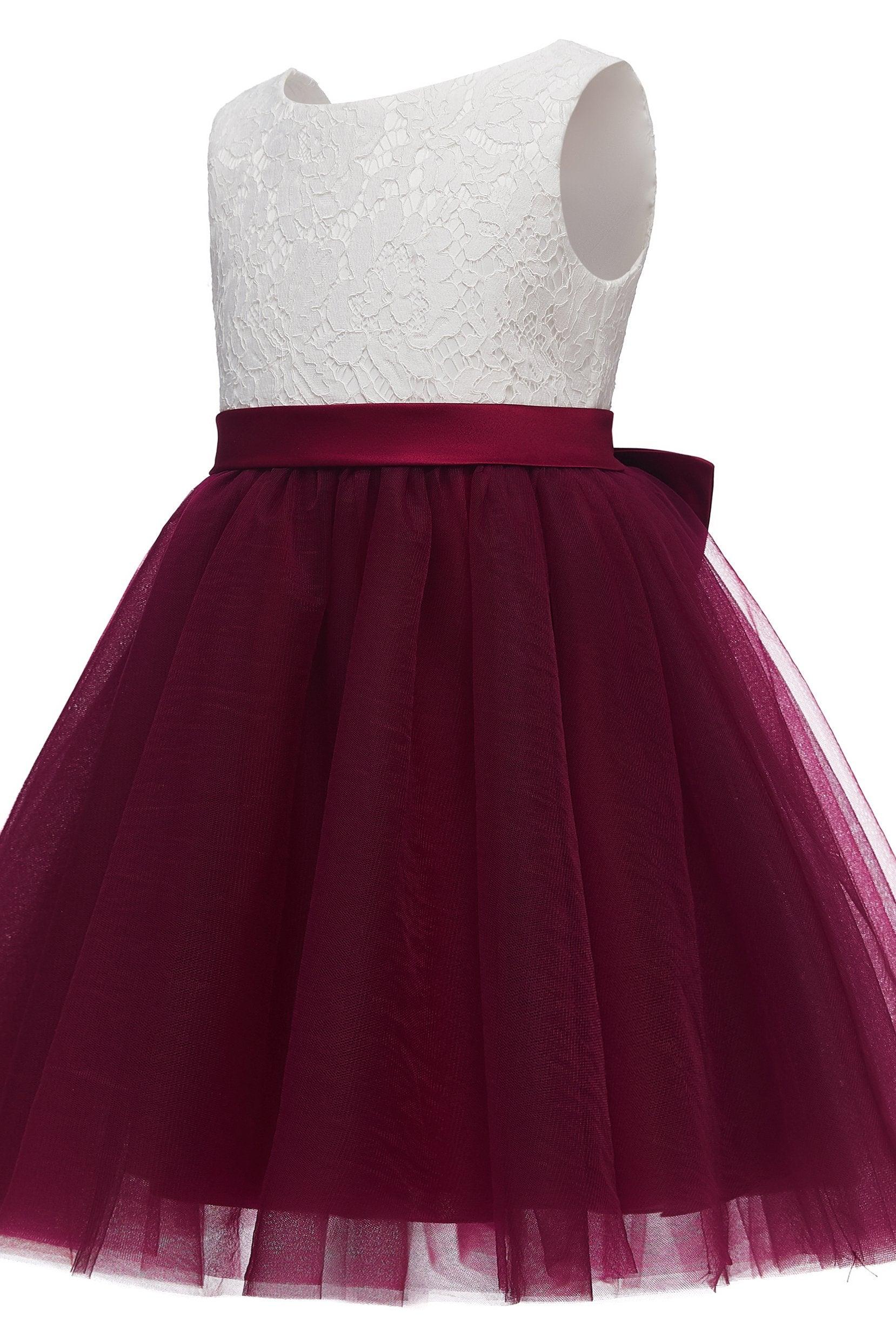 A-Line Knee Length Tulle Lace Flower Girl Dress CF0282 - COCOMELODY
