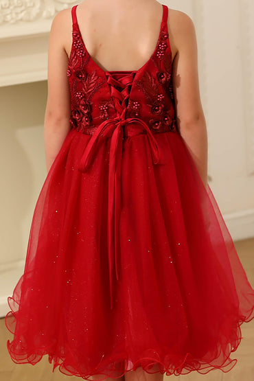 A-Line Tea Length Tulle Lace Flower Girl Dress CF0285 - COCOMELODY