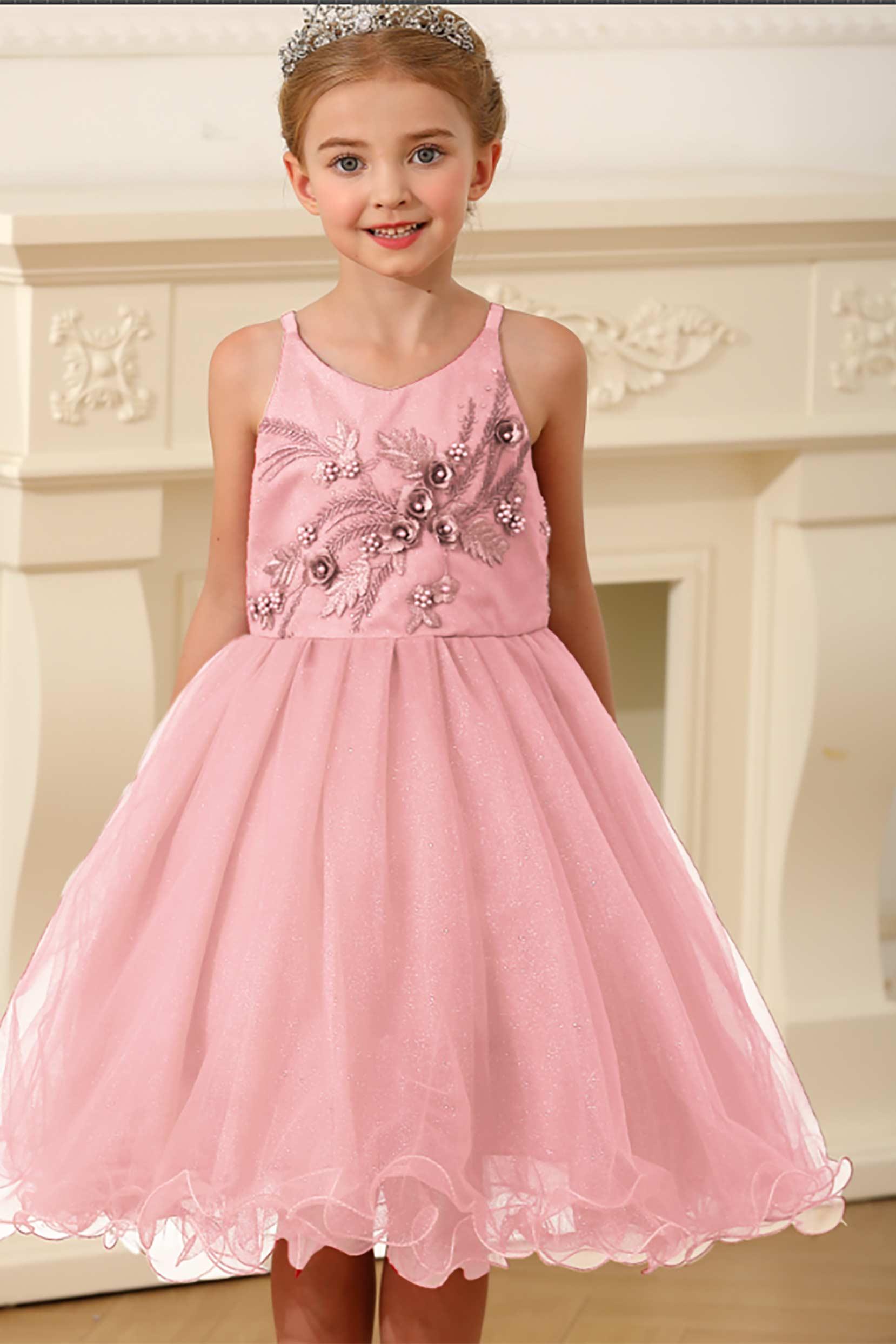 A-Line Tea Length Tulle Lace Flower Girl Dress CF0285 - COCOMELODY