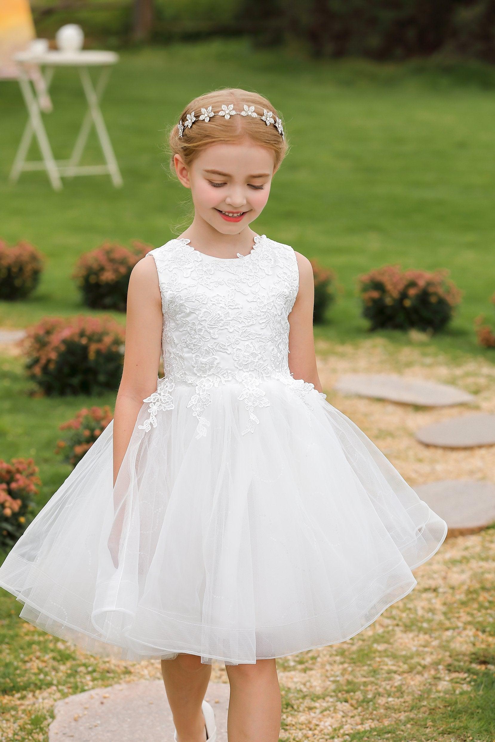 A-Line Knee Length Tulle Lace Flower Girl Dress CF0286 - COCOMELODY