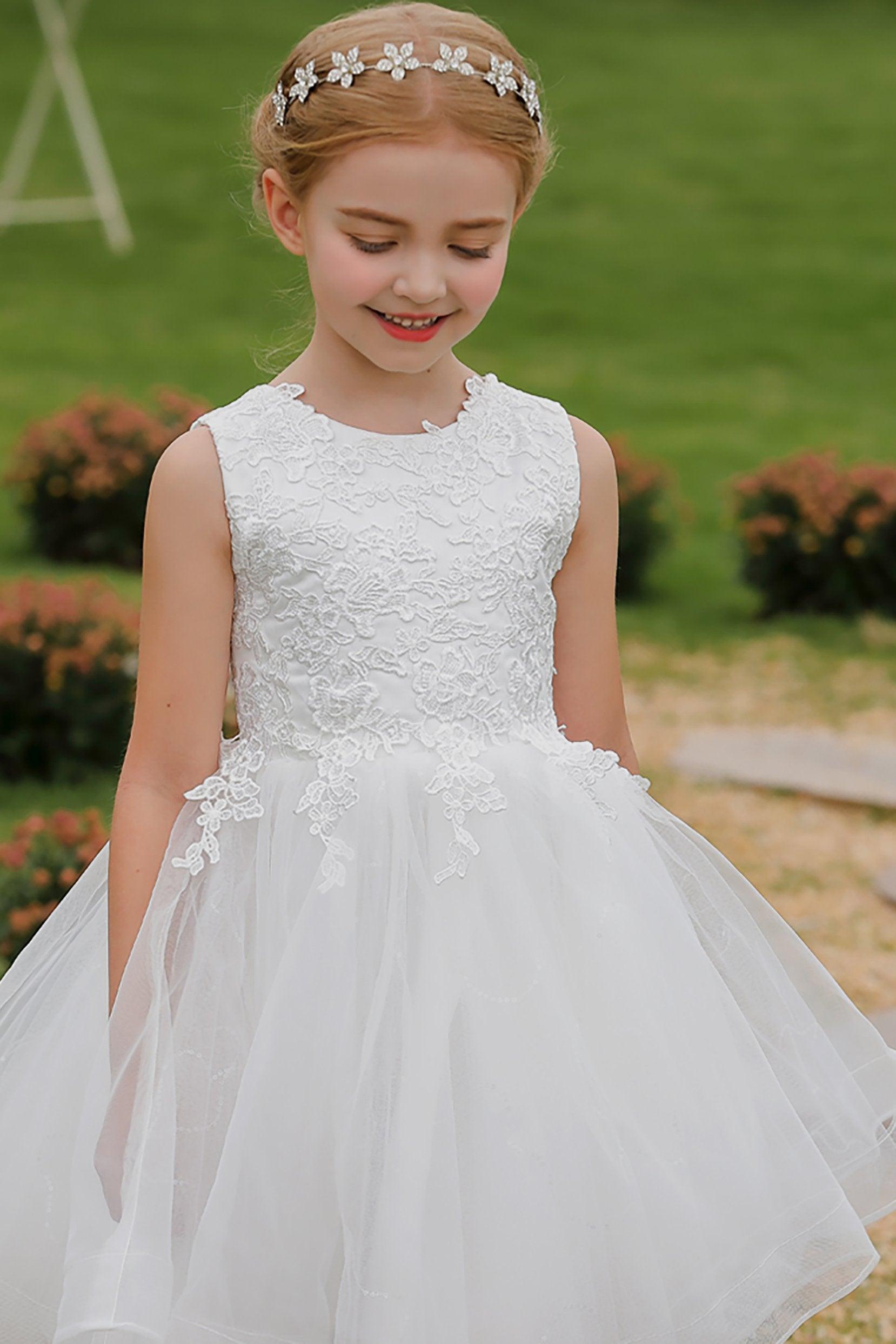 A-Line Knee Length Tulle Lace Flower Girl Dress CF0286 - COCOMELODY