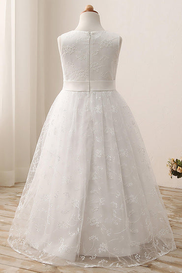 A-Line Tea Length Lace Flower Girl Dress CF0287