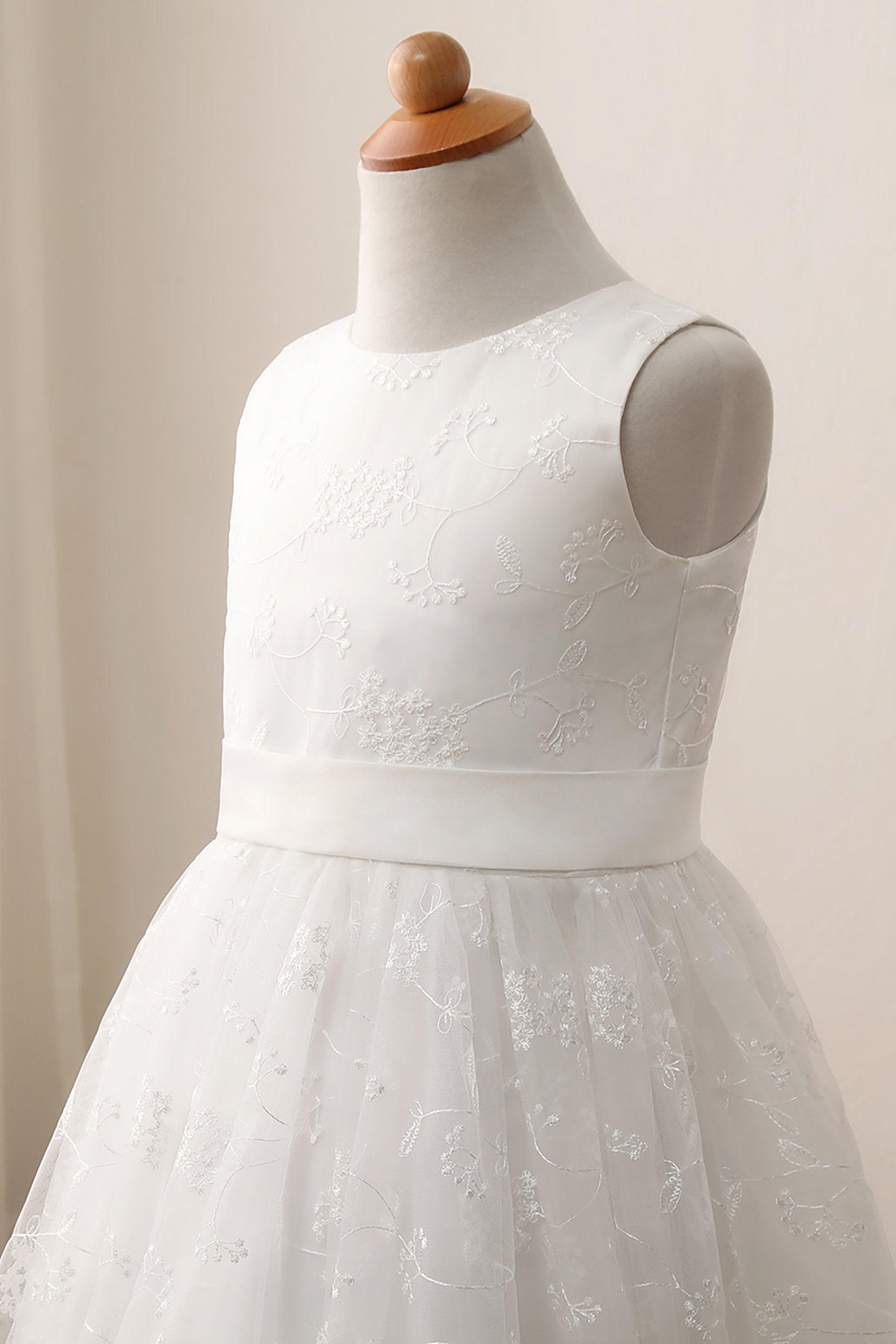 A-Line Tea Length Lace Flower Girl Dress CF0287 - COCOMELODY