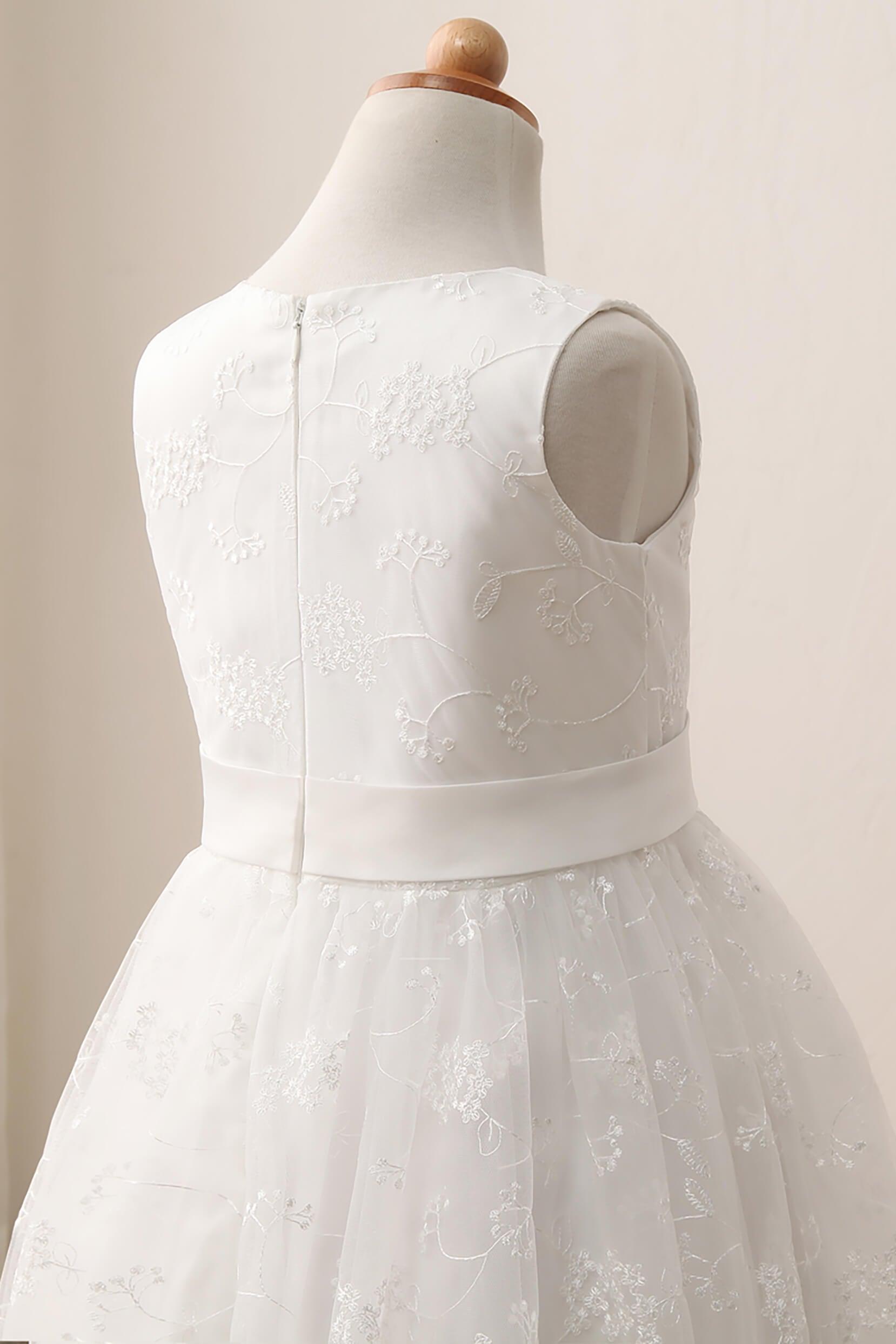 A-Line Tea Length Lace Flower Girl Dress CF0287 - COCOMELODY