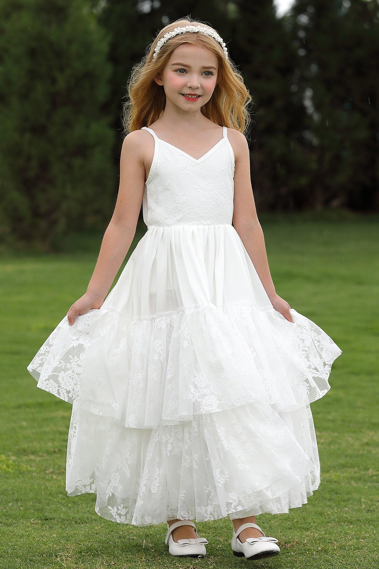A-Line Floor Length Lace Flower Girl Dress CF0288 - COCOMELODY