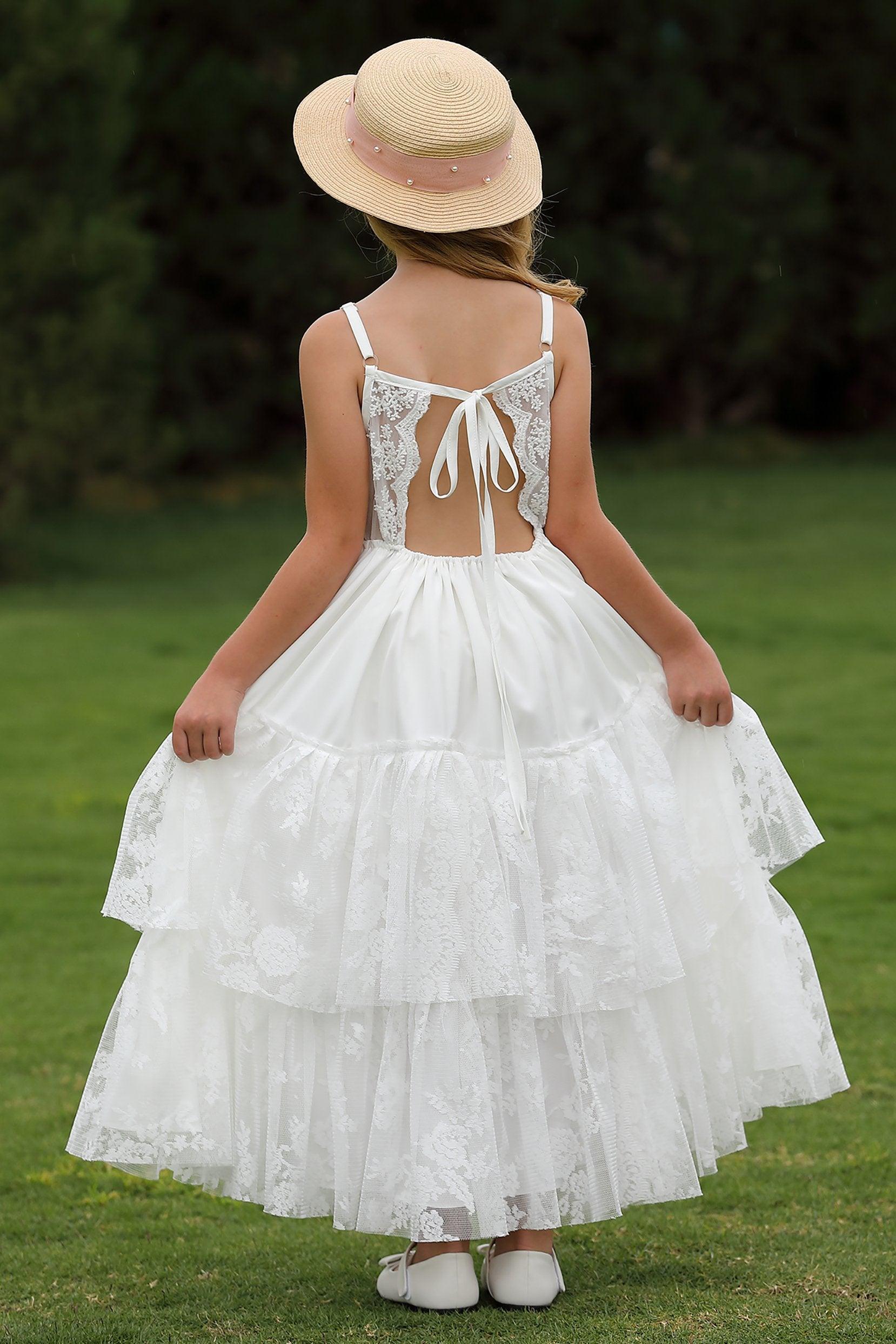 A-Line Floor Length Lace Flower Girl Dress CF0288 - COCOMELODY