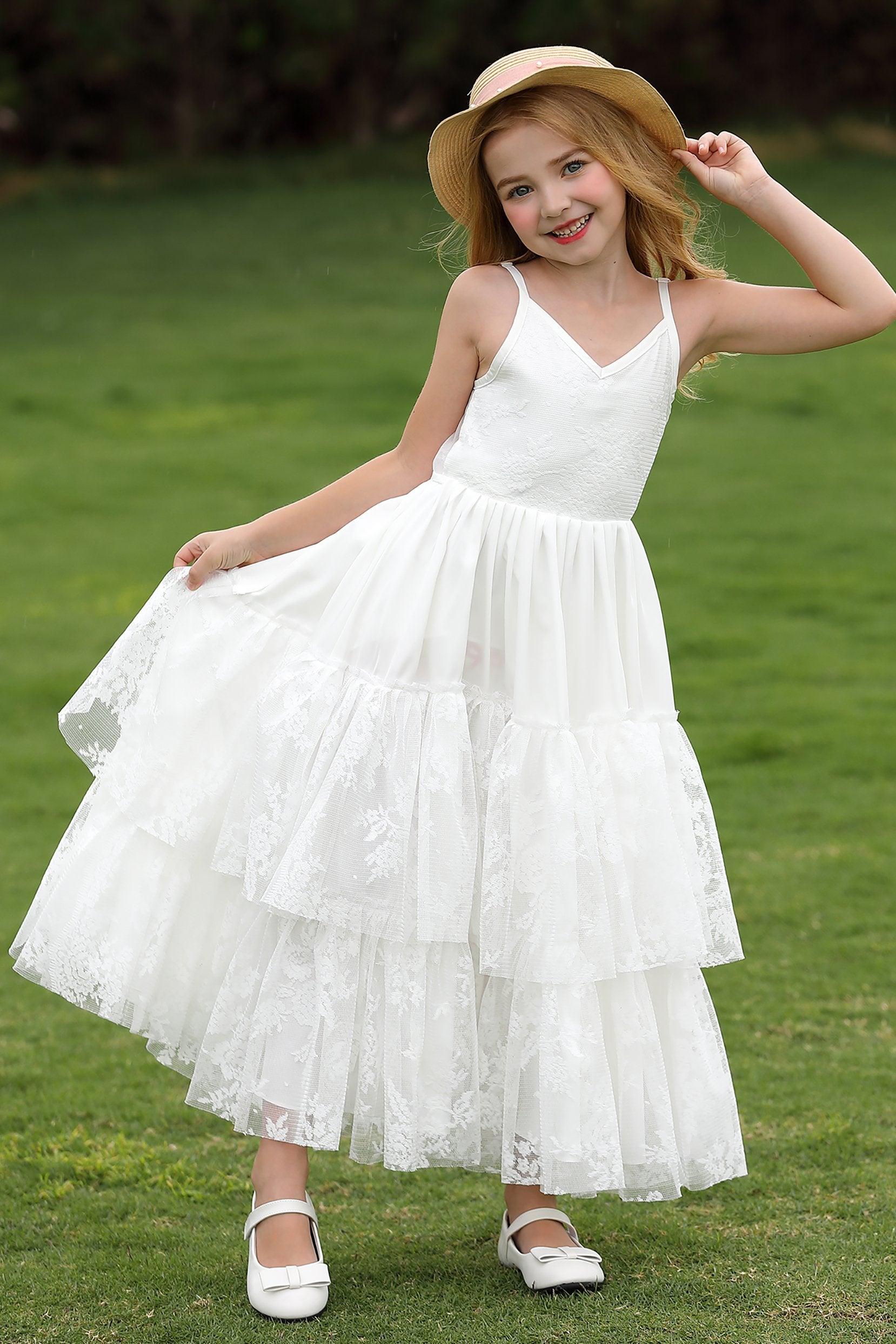 A-Line Floor Length Lace Flower Girl Dress CF0288 - COCOMELODY