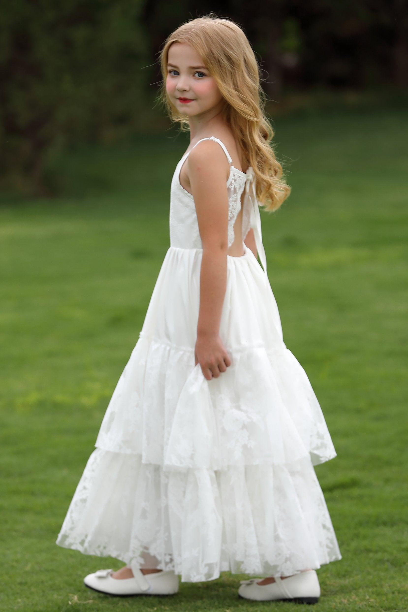 A-Line Floor Length Lace Flower Girl Dress CF0288 - COCOMELODY