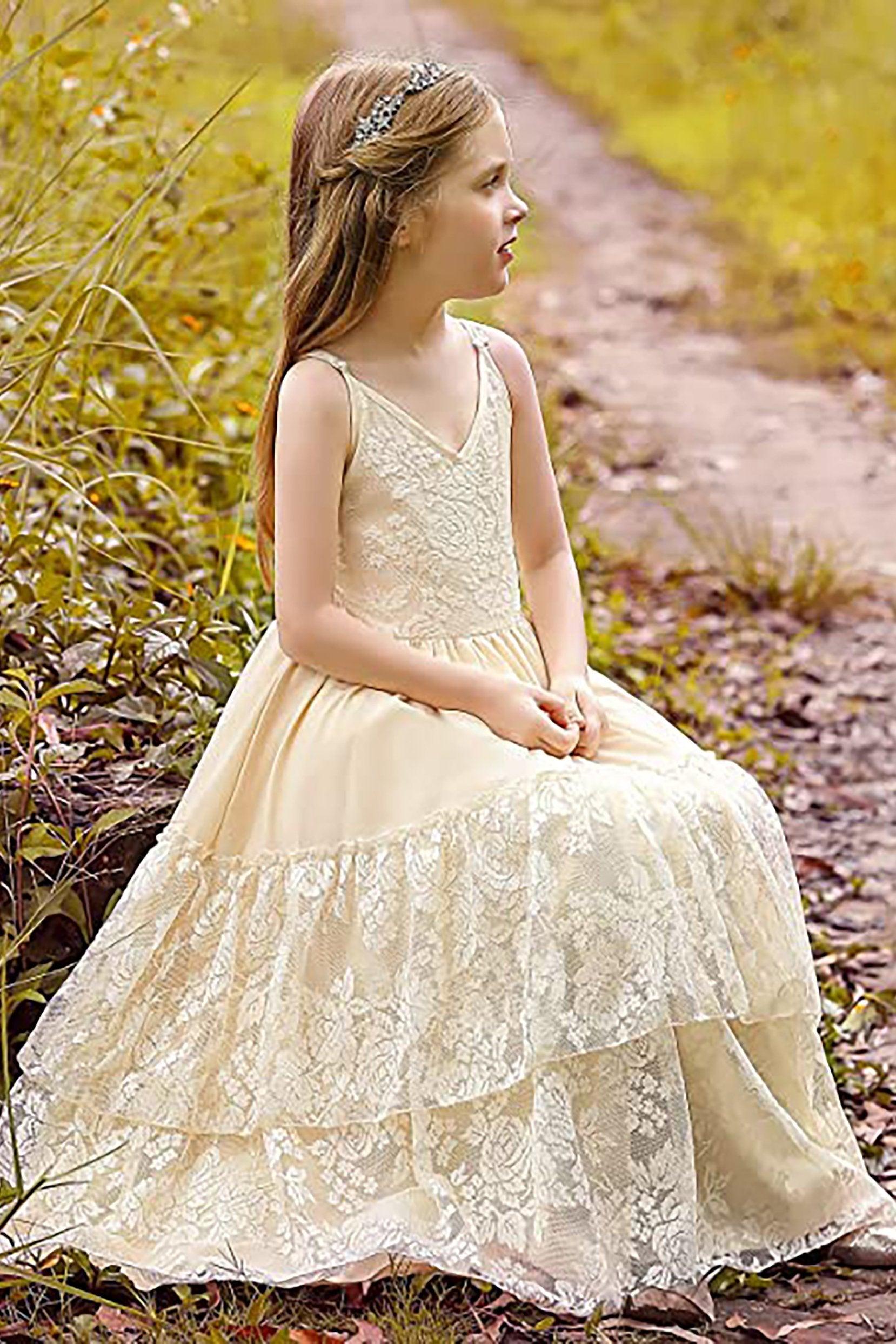 A-Line Floor Length Lace Flower Girl Dress CF0288 - COCOMELODY