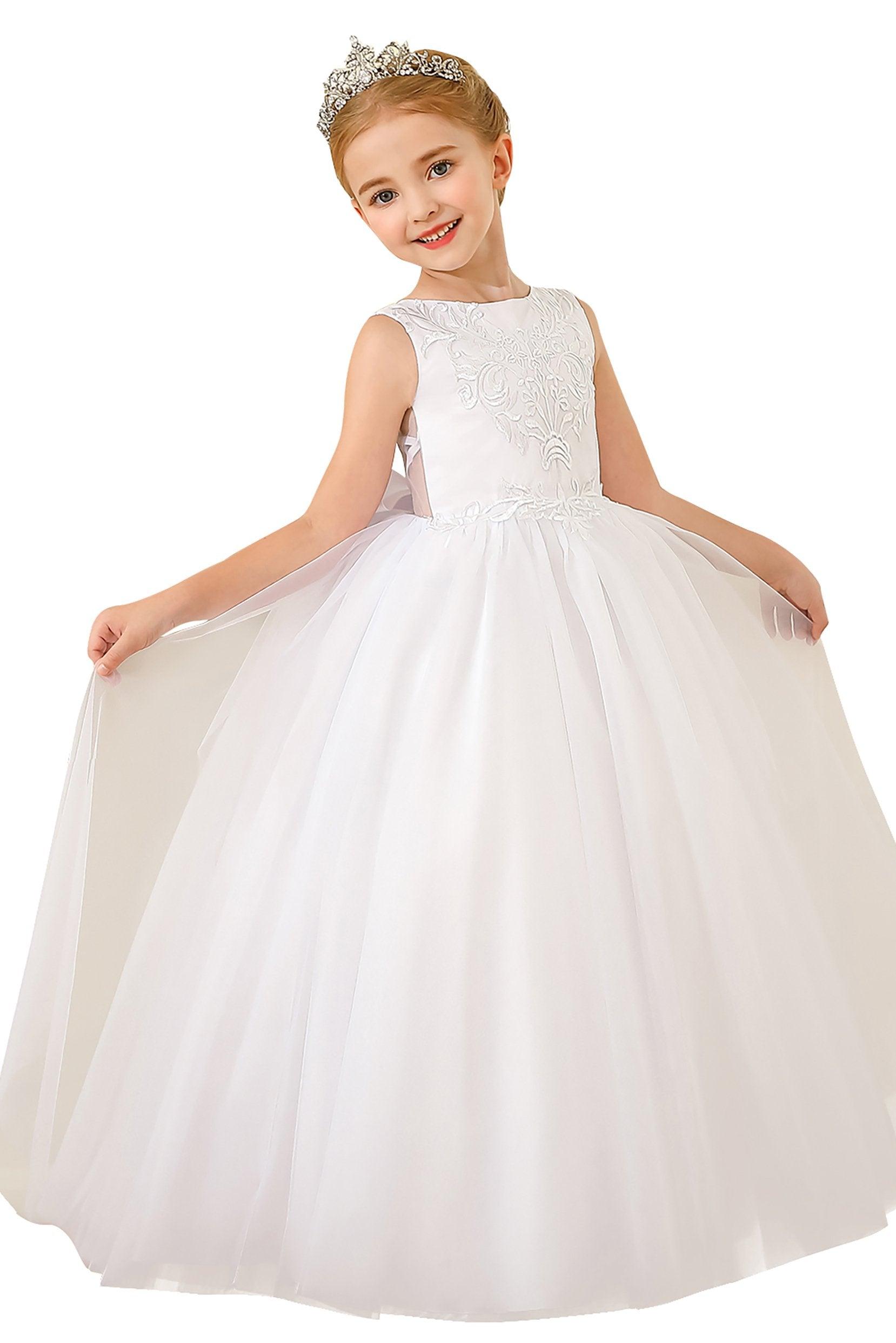 A-Line Floor Length Tulle Lace Flower Girl Dress CF0289 - COCOMELODY