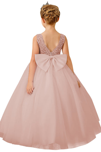 A-Line Floor Length Tulle Lace Flower Girl Dress CF0289
