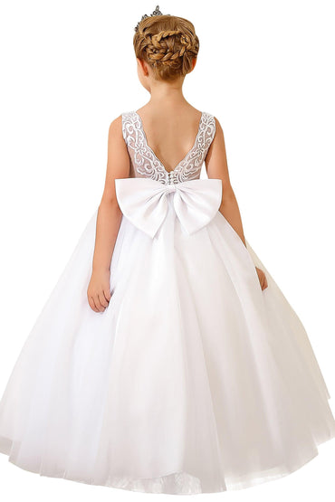 A-Line Floor Length Tulle Lace Flower Girl Dress CF0289 - COCOMELODY