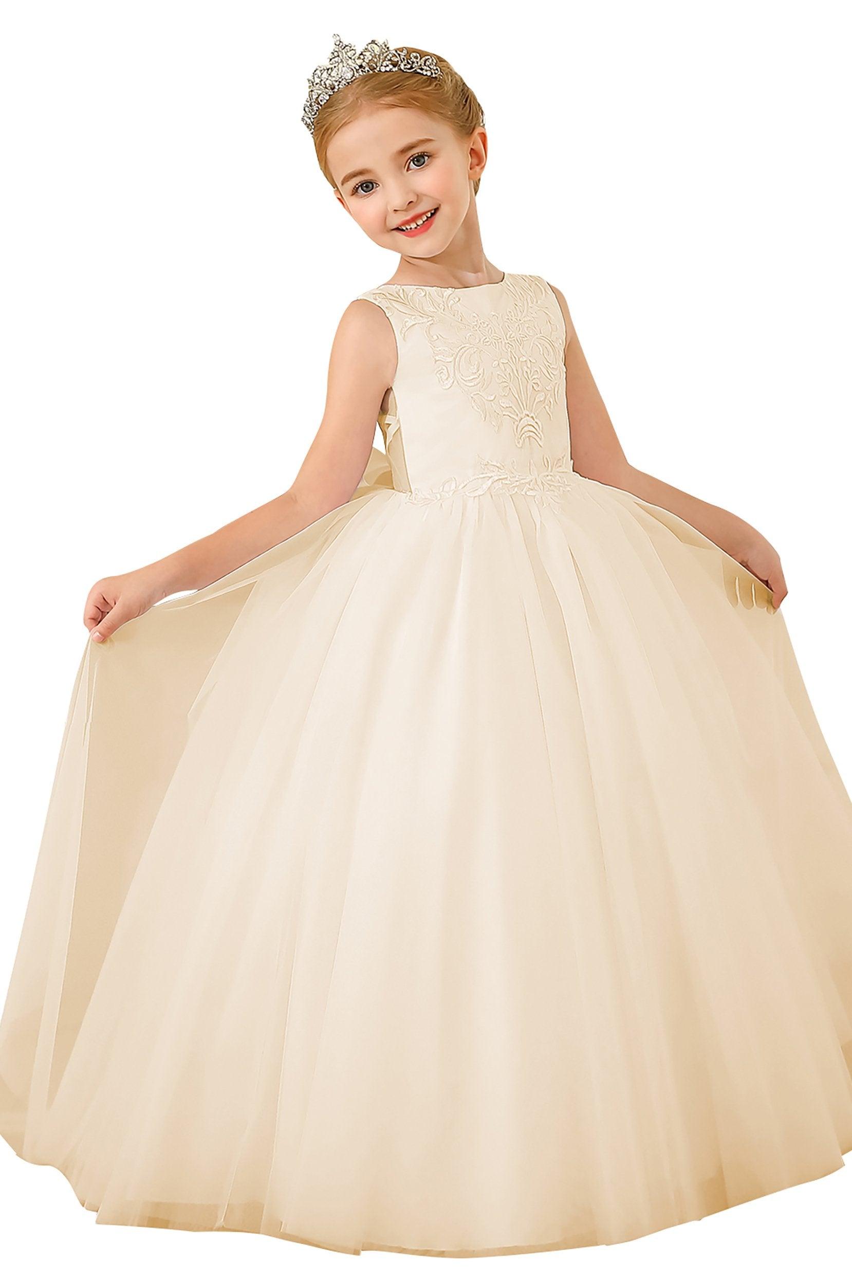 A-Line Floor Length Tulle Lace Flower Girl Dress CF0289 - COCOMELODY