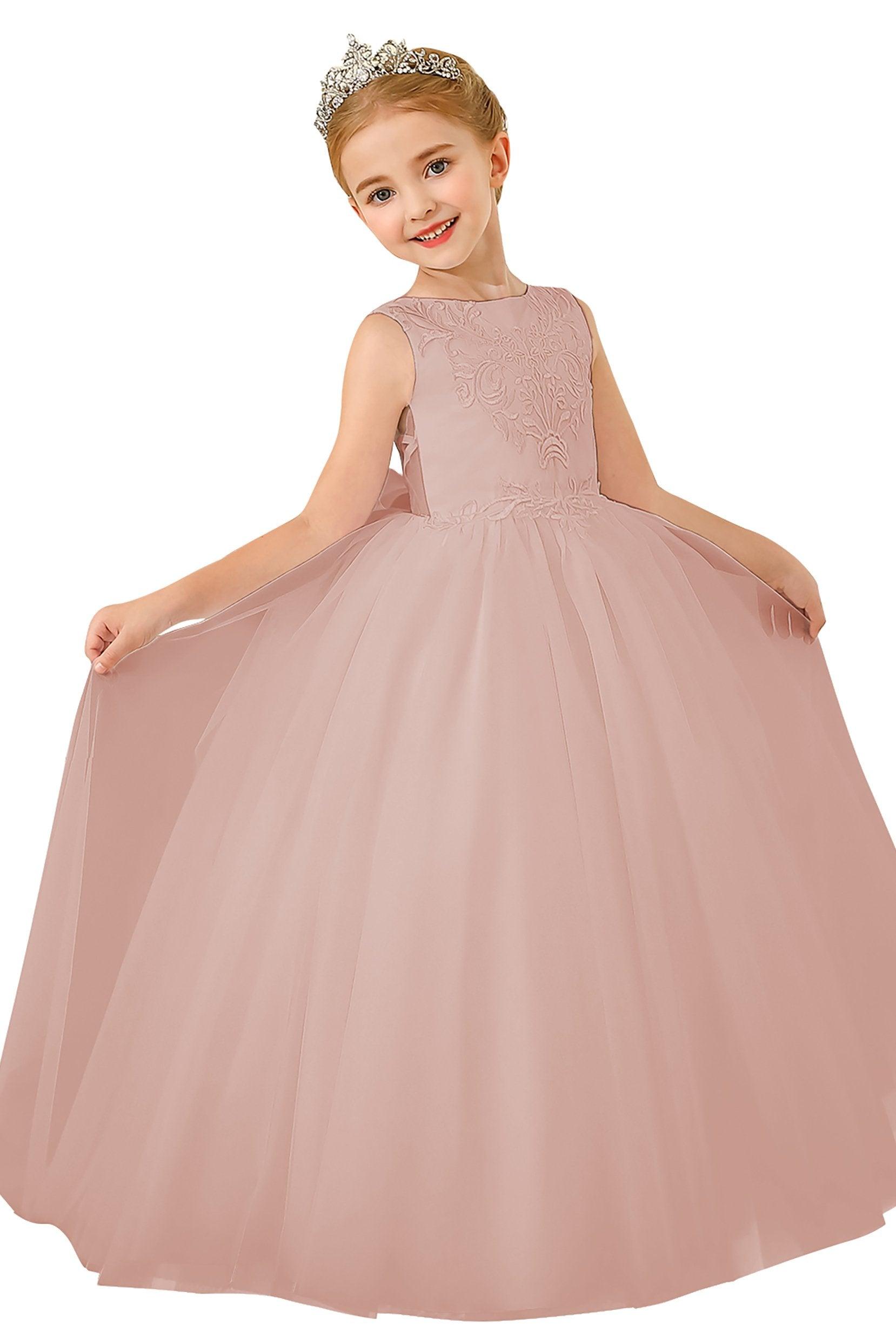 A-Line Floor Length Tulle Lace Flower Girl Dress CF0289 - COCOMELODY