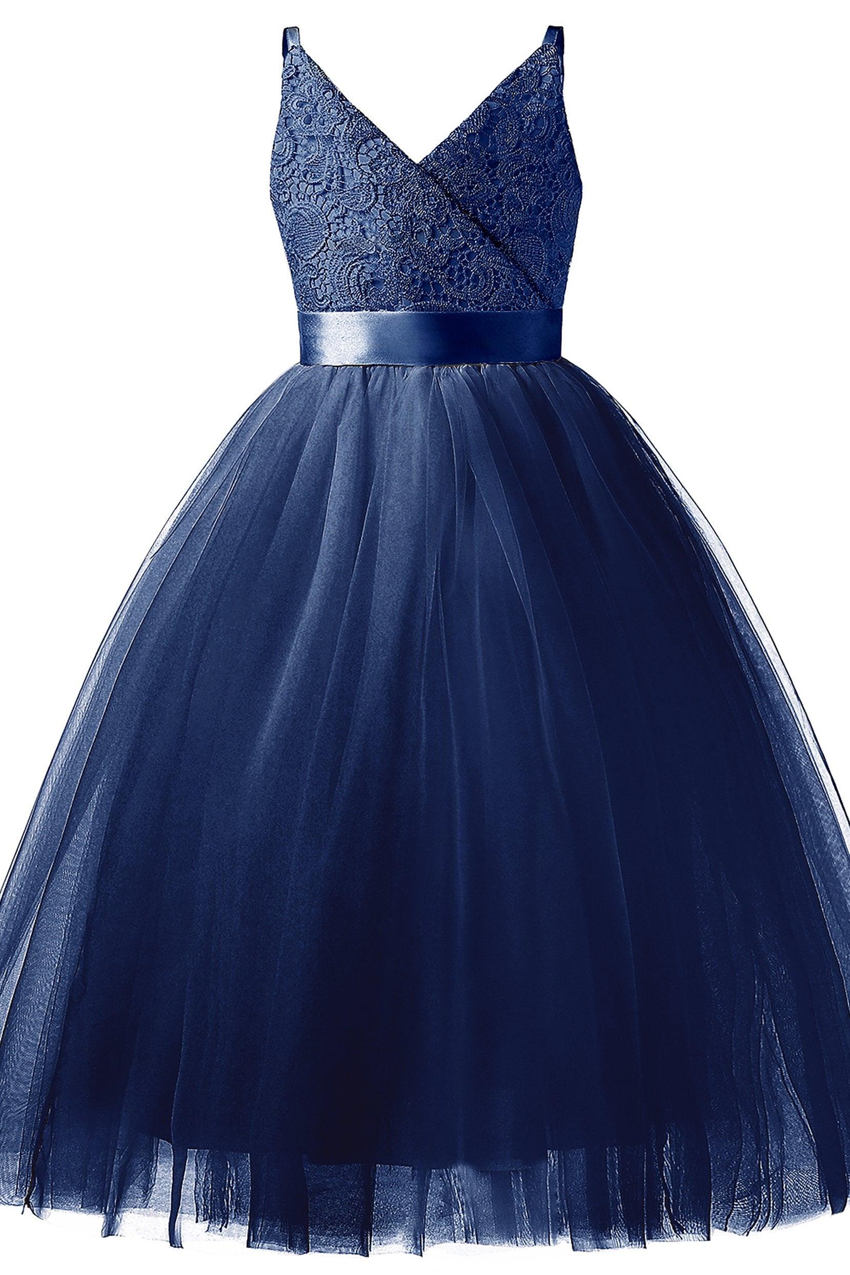 A-Line Tea Length Tulle Lace Flower Girl Dress CF0293 - COCOMELODY