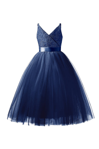 A-Line Tea Length Tulle Lace Flower Girl Dress CF0293