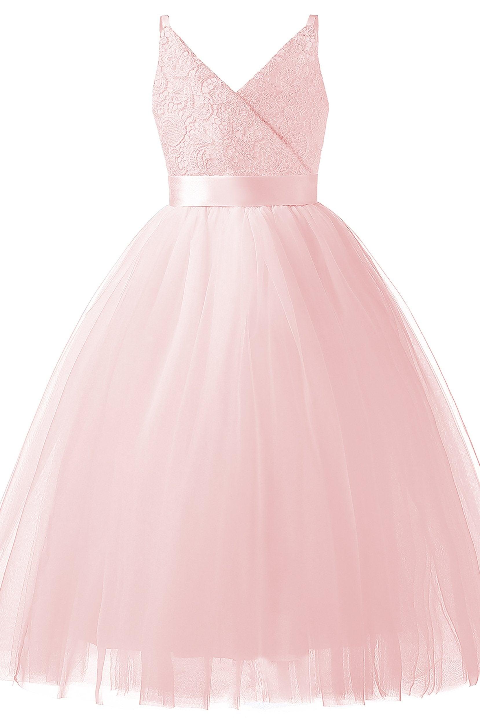 A-Line Tea Length Tulle Lace Flower Girl Dress CF0293 - COCOMELODY