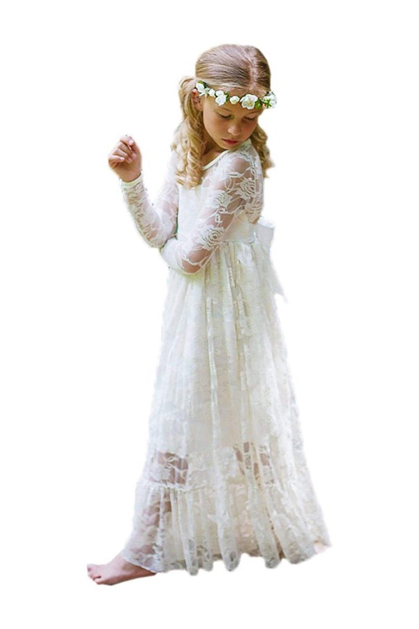 A-Line Floor Length Tulle Lace Flower Girl Dress CF0297