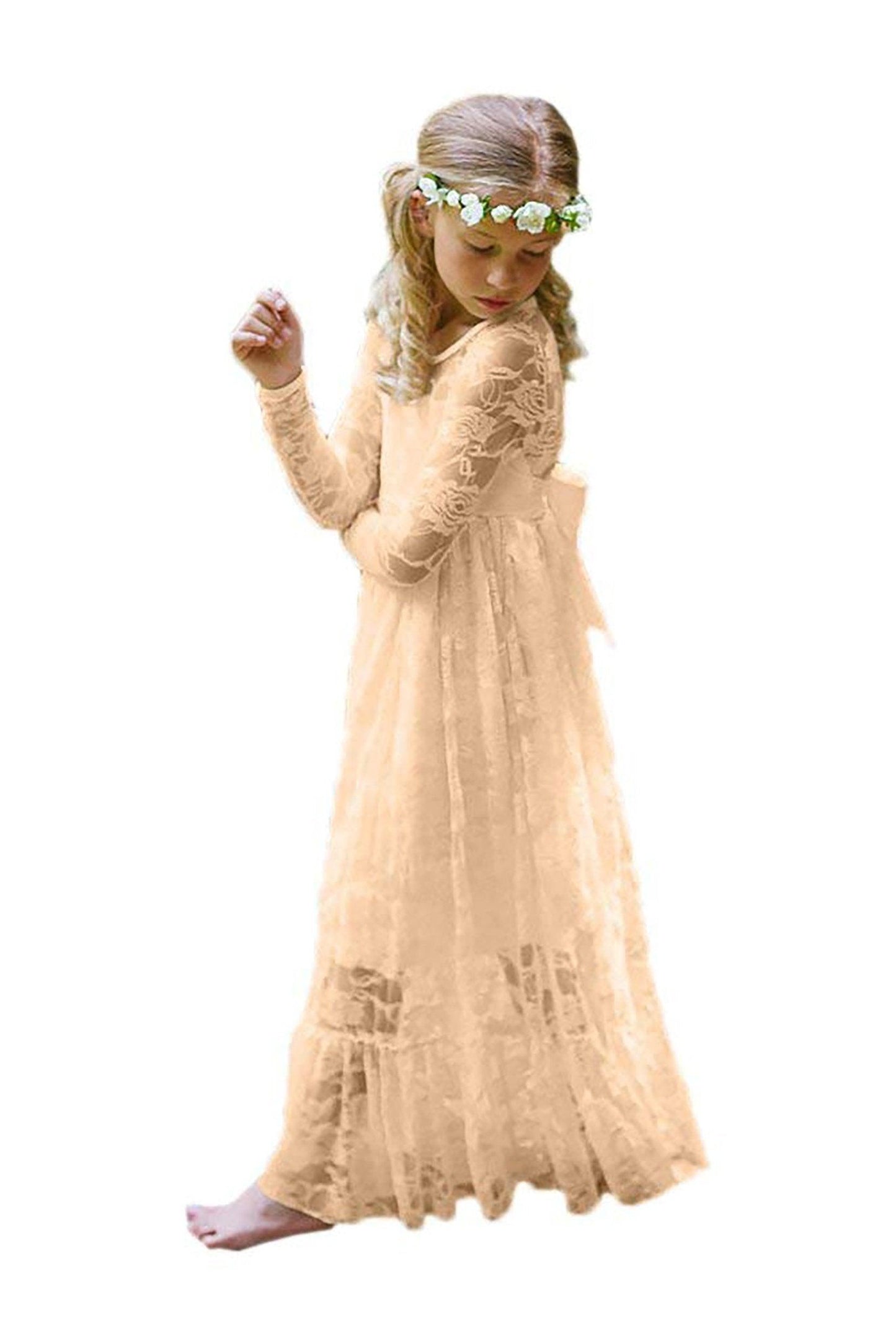 A-Line Floor Length Tulle Lace Flower Girl Dress CF0297 - COCOMELODY