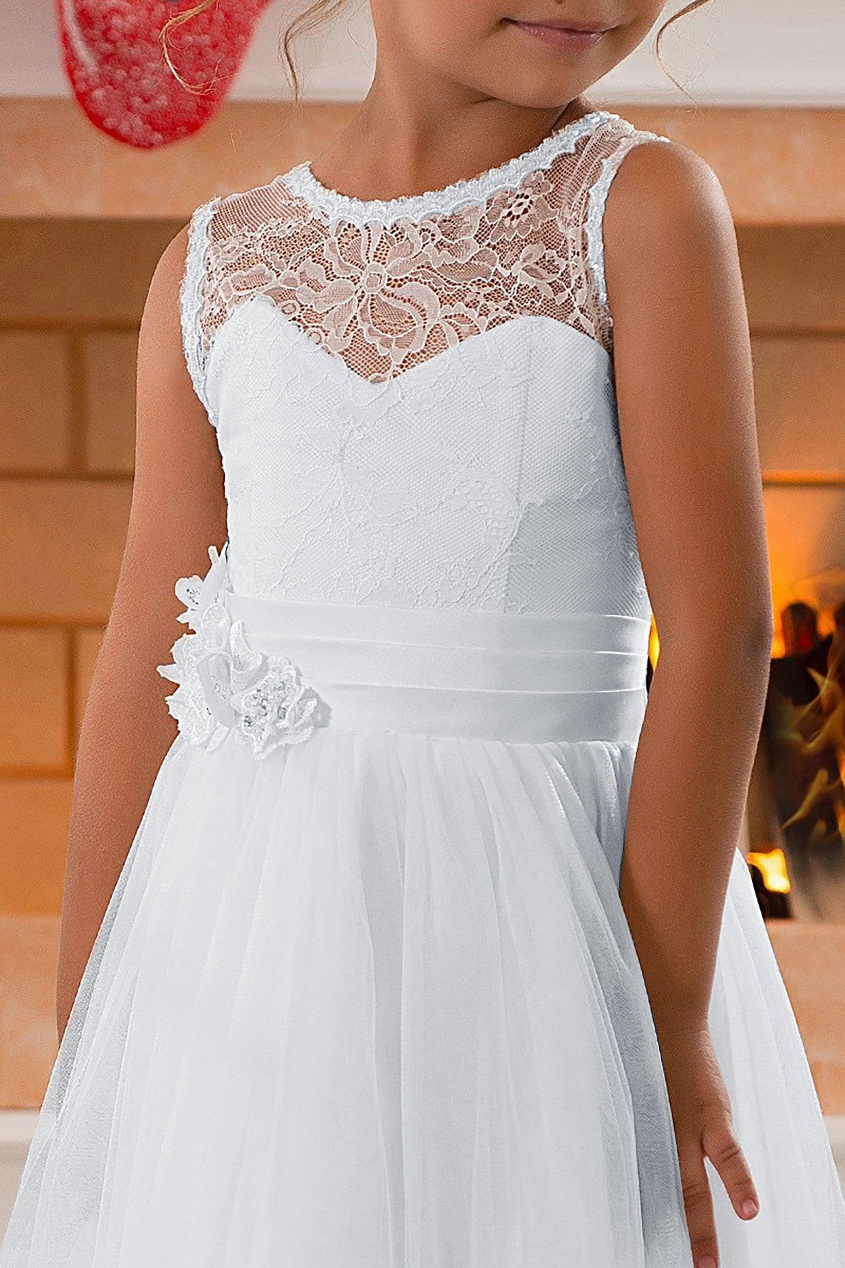 A-Line Floor Length Tulle Lace Flower Girl Dress CF0298 - COCOMELODY